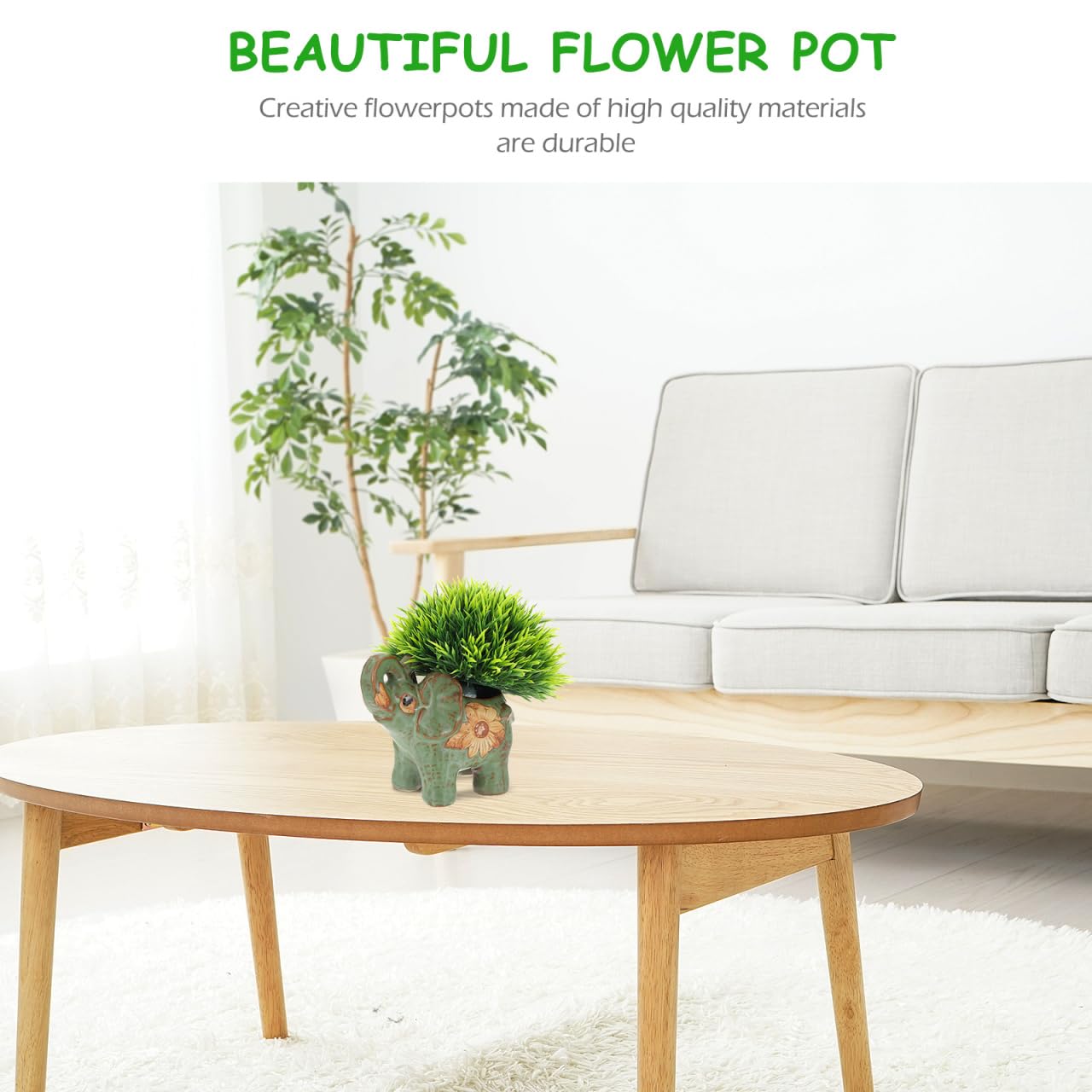 BESTonZON Elephant Shaped Ceramic Succulent Pot 4.72X4.52X2.75In Breathable Planter Home Office Desktop Decoration Flower Pot for Succulents and Cactus