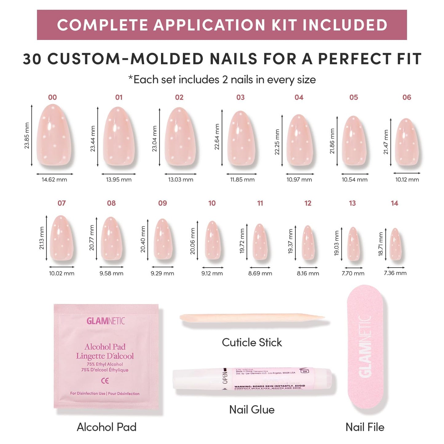 Glamnetic Press-On Nails Bundle - Sugar Glazed & Hailey | Medium Oval Fake Nails with White Polka Dots & Glazed Finish | Glazed Short Almond Fake Nails | Durable, Salon-Quality Nail Kits