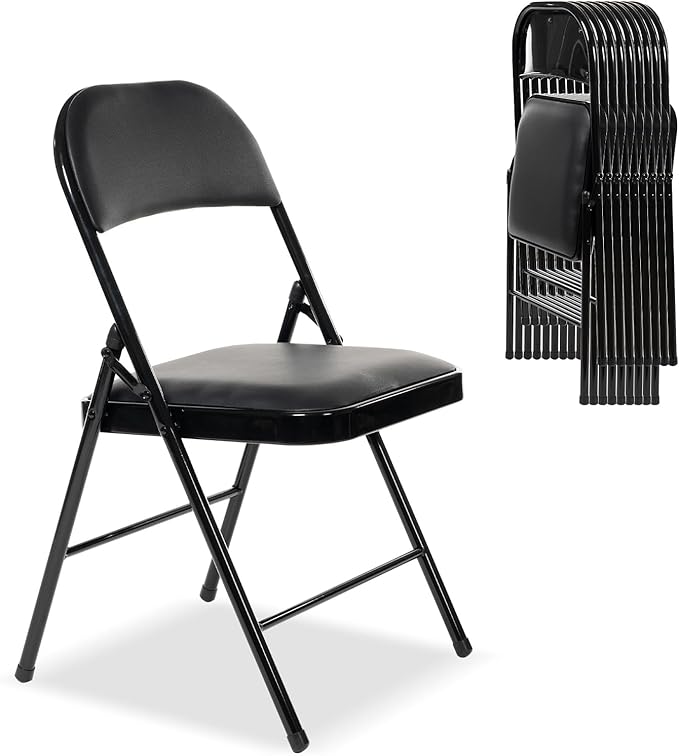 80 Pack Folding Chairs with Padded Seats, Padded Folding Chair with Steel Frame for Events Home Office, Pu Leather Folding Chair Black