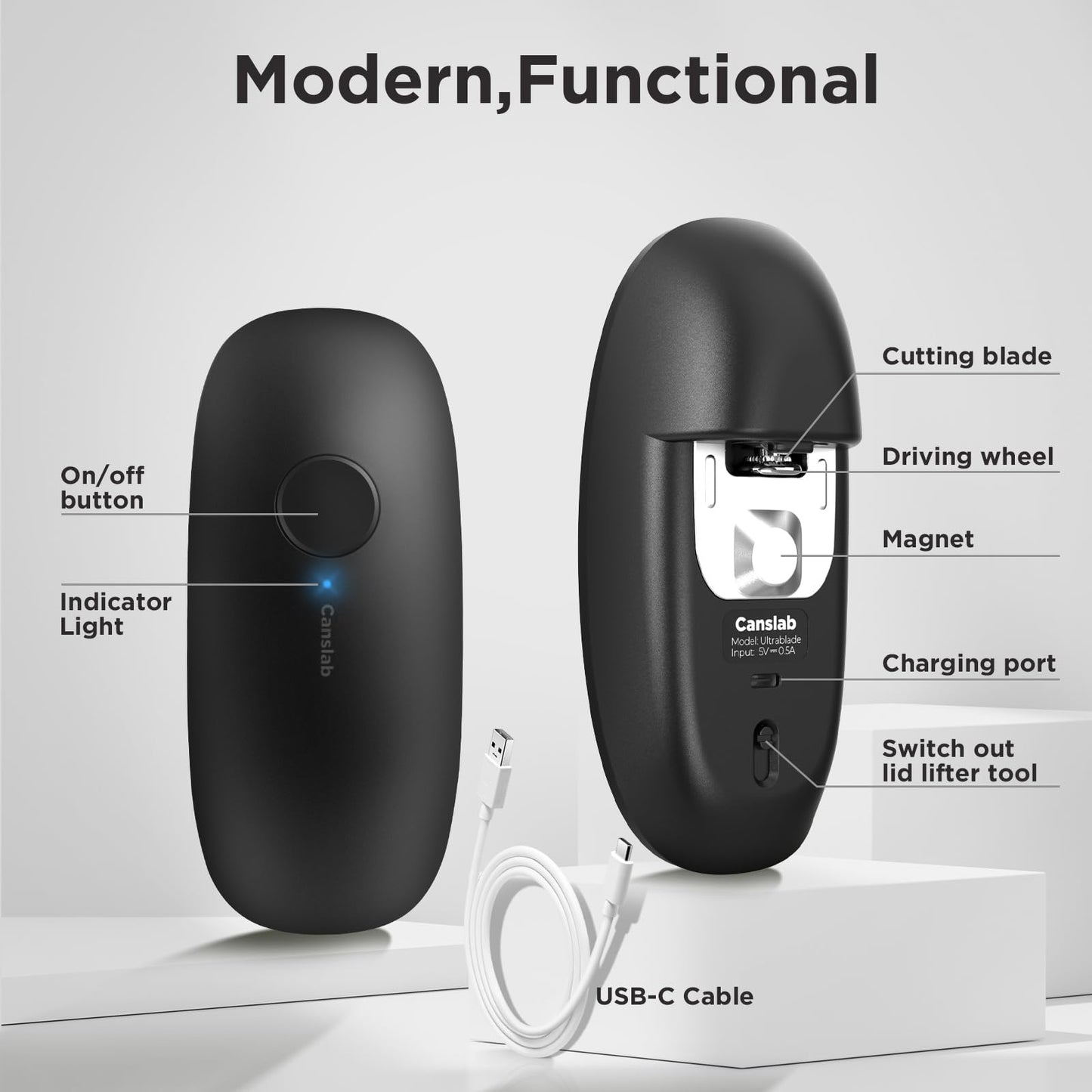 Canslab Ultrablde (Basic Version）_Rechargeable Electric Can Openers for Kitchen for Seniors with Arthritis- USB Battery Can Opener for Any Size Can - Smooth Edge, Handsfree, Wall Mountable Opener