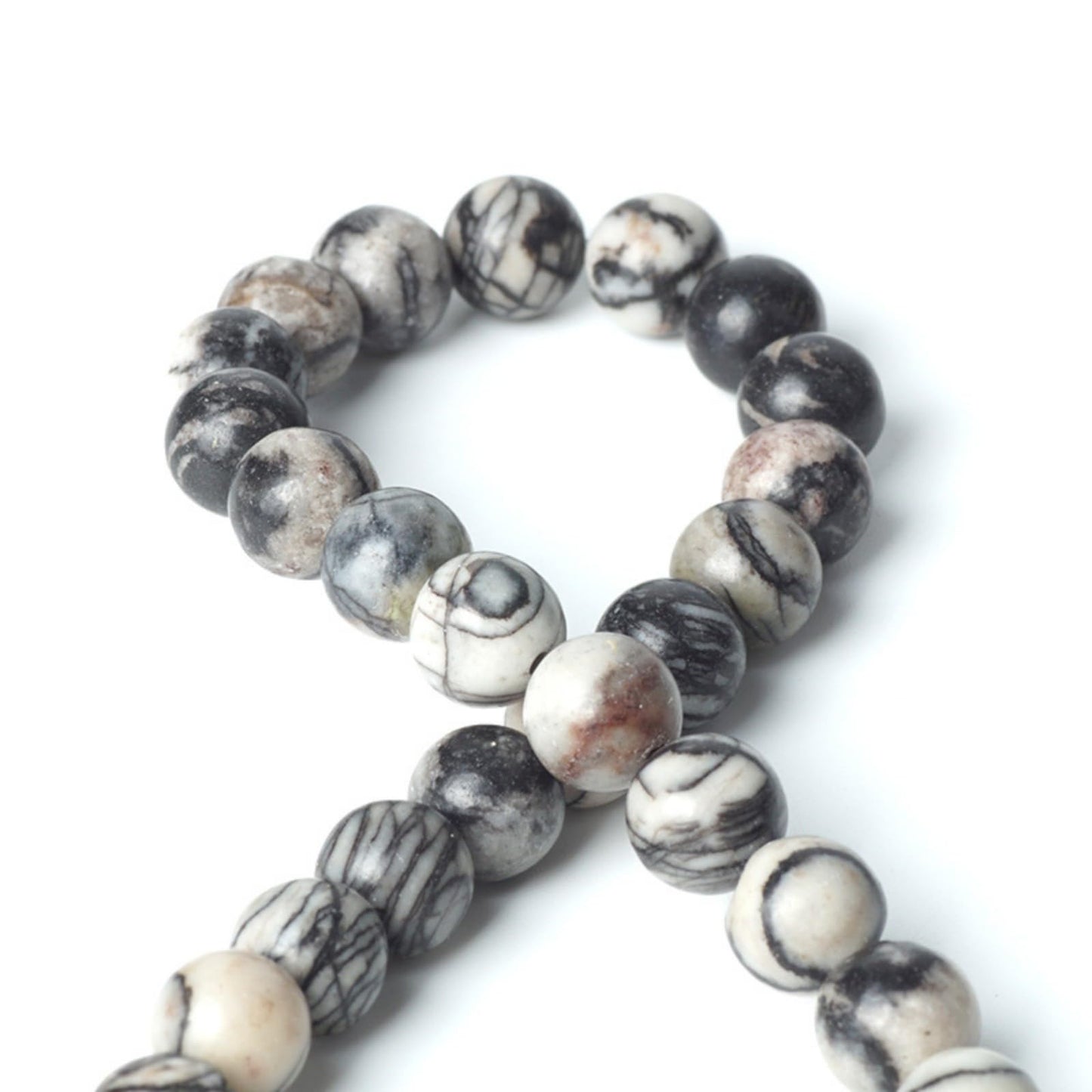 100Pcs Natural Stone 6mm Black Network Round Loose Gemstone Energy Healing Beads Hole Size 1mm DIY Smooth Beads for Bracelet Necklace Earrings Jewelry Making