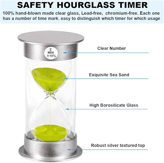 SuLiao Sand Timer 2 Minute Hourglass： Large Unbreakable Blue Sand Watch 2 Min, Colorful Plastic Hour Glass Sandglass for Kids, Games, Decorative, Classroom, Toothbrush Timer…