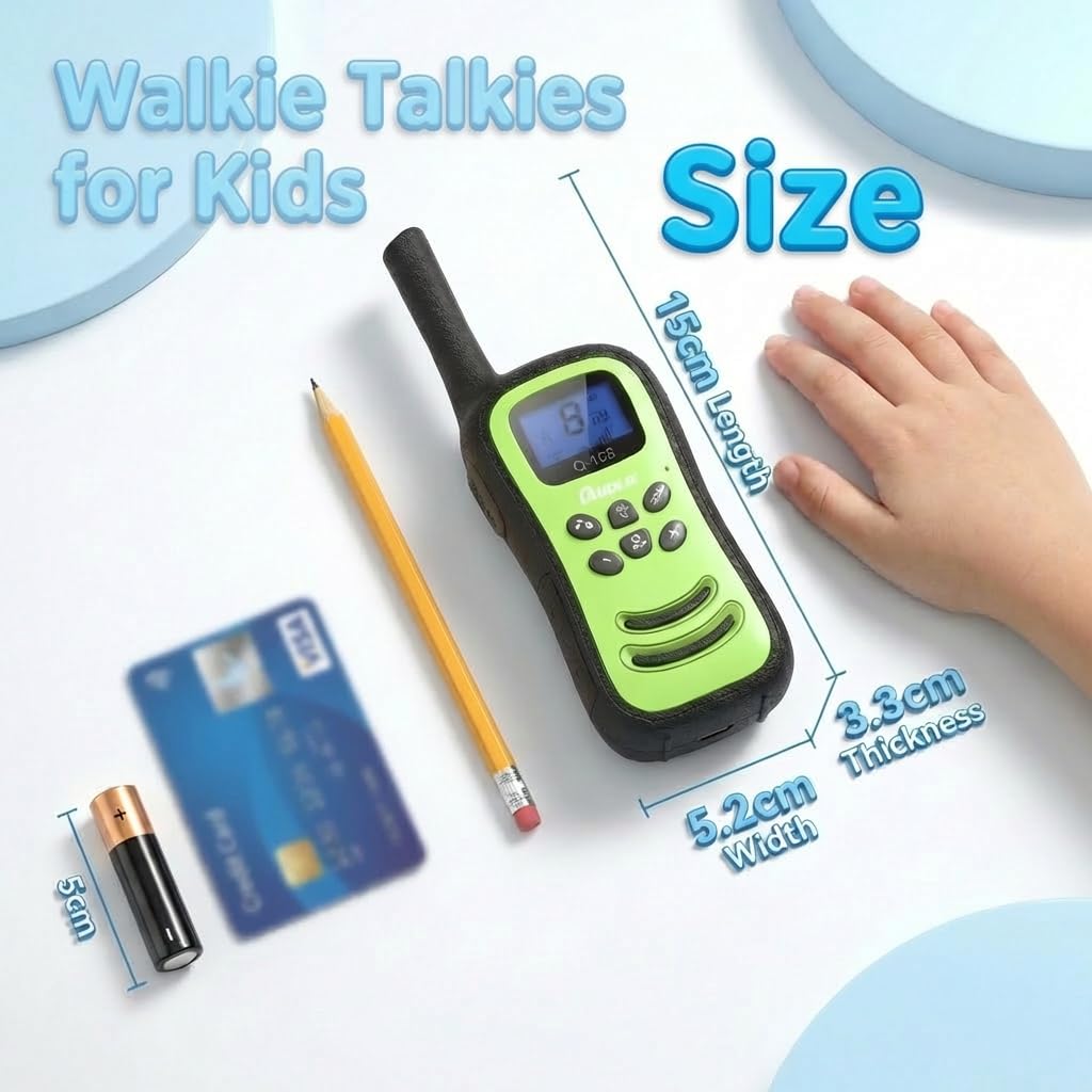 QUOLIX Walkie Talkies for Kids Rechargeable, Kids Walkie Talkie with Flashlight VOX Function, Great for Camping, Hiking, Outdoor Play, for Boys and Girls Ages 3 12. (2 Pack)