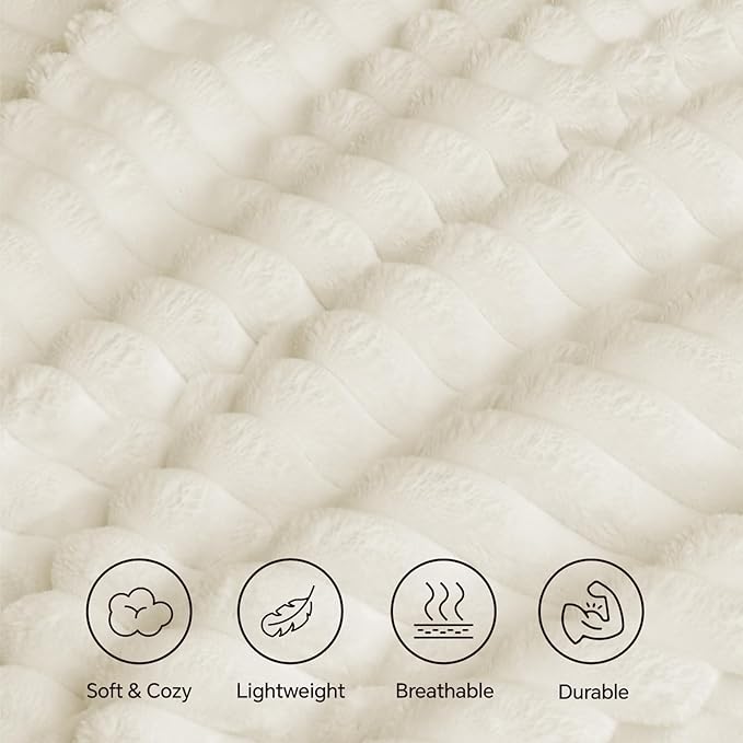 INFIIXSO Sherpa Throw Blanket for Couch - Super Soft & Warm Striped Fleece Blanket, Cozy Plush Fluffy Blanket All Season Use (Cream, 50x60 Inches)