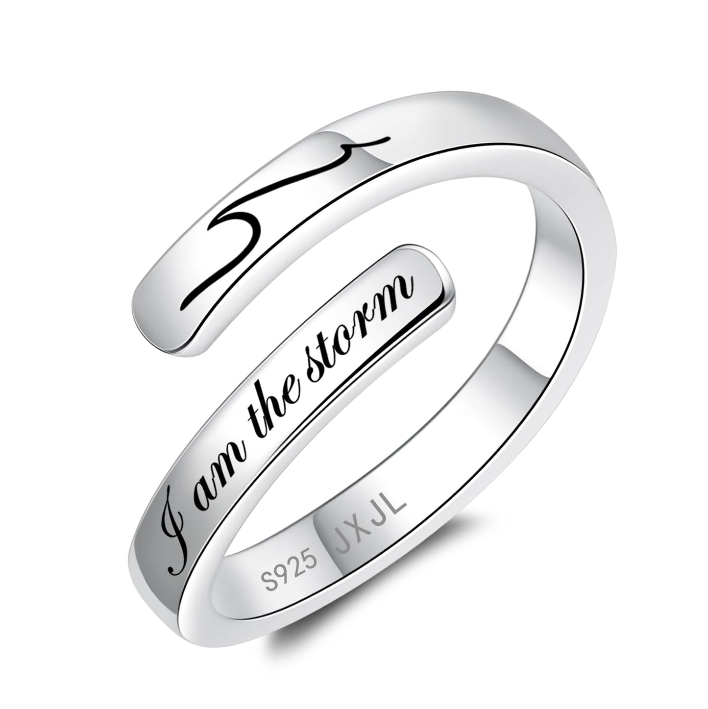 JXJL S925 Sterling Silver Inspirational Jewelry Rings Adjustable Ring Personality Encouragement Gift for Teens Women 8#