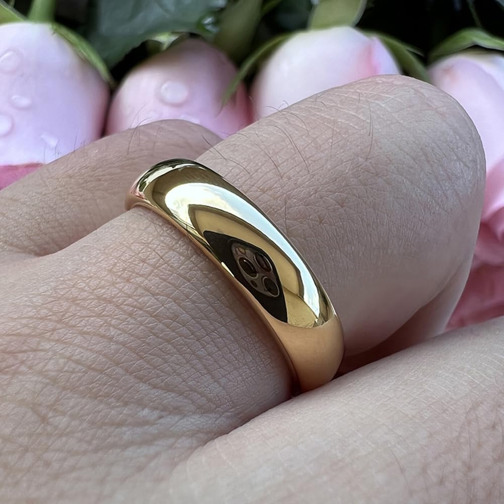TUTISS 5mm Gold Tungsten Rings for Men Women Engagement Wedding Bands Domed Polished Comfort Fit Size 12