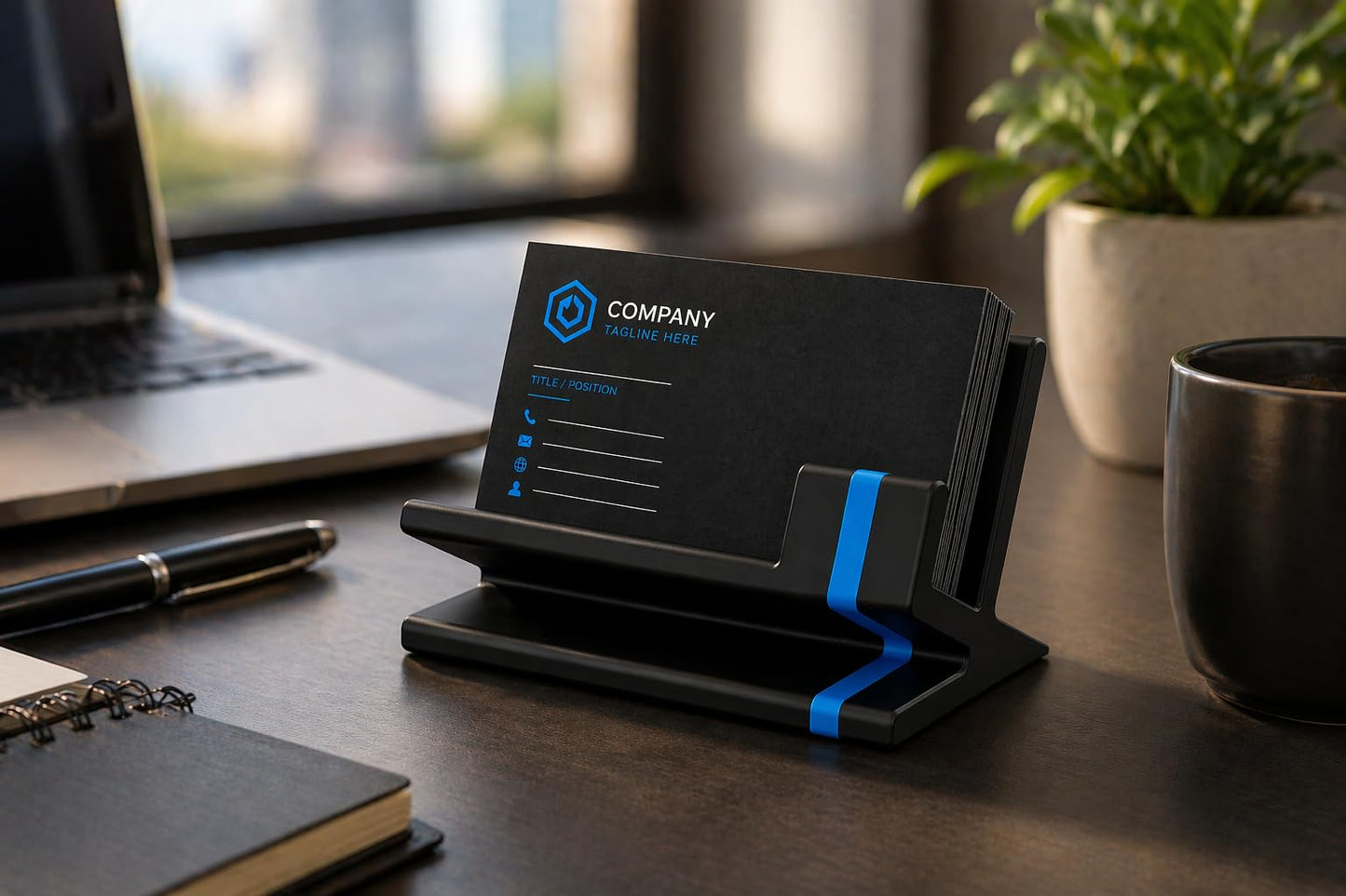 Business Card Holder – Blue and Black Modern Design – Exclusive Model for Professionals