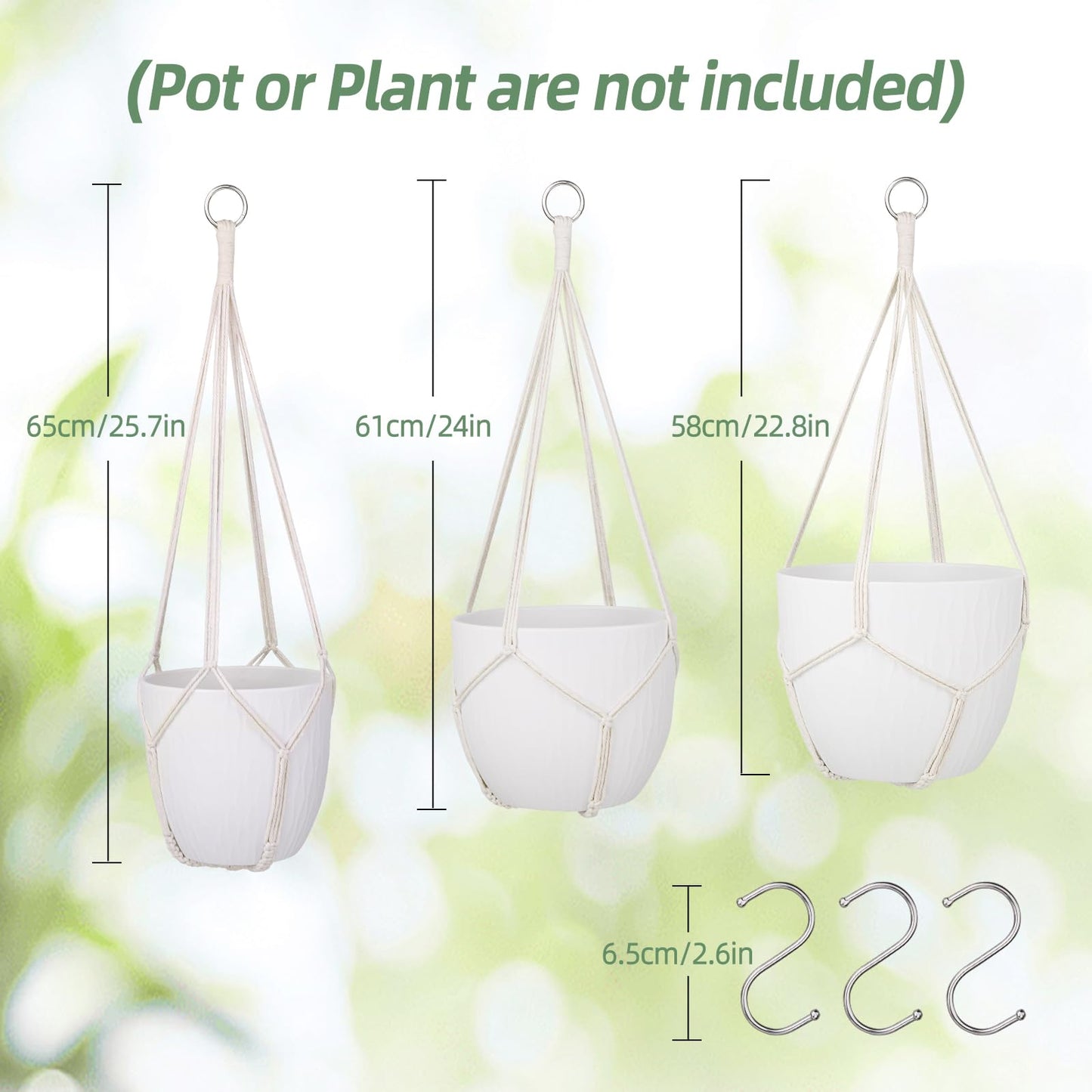 garini 3 Pack Different Size Macrame Plant Hanger,Hanging Plants Holder with 3 Hooks for Boho Home Decor(POTS NOT Included)