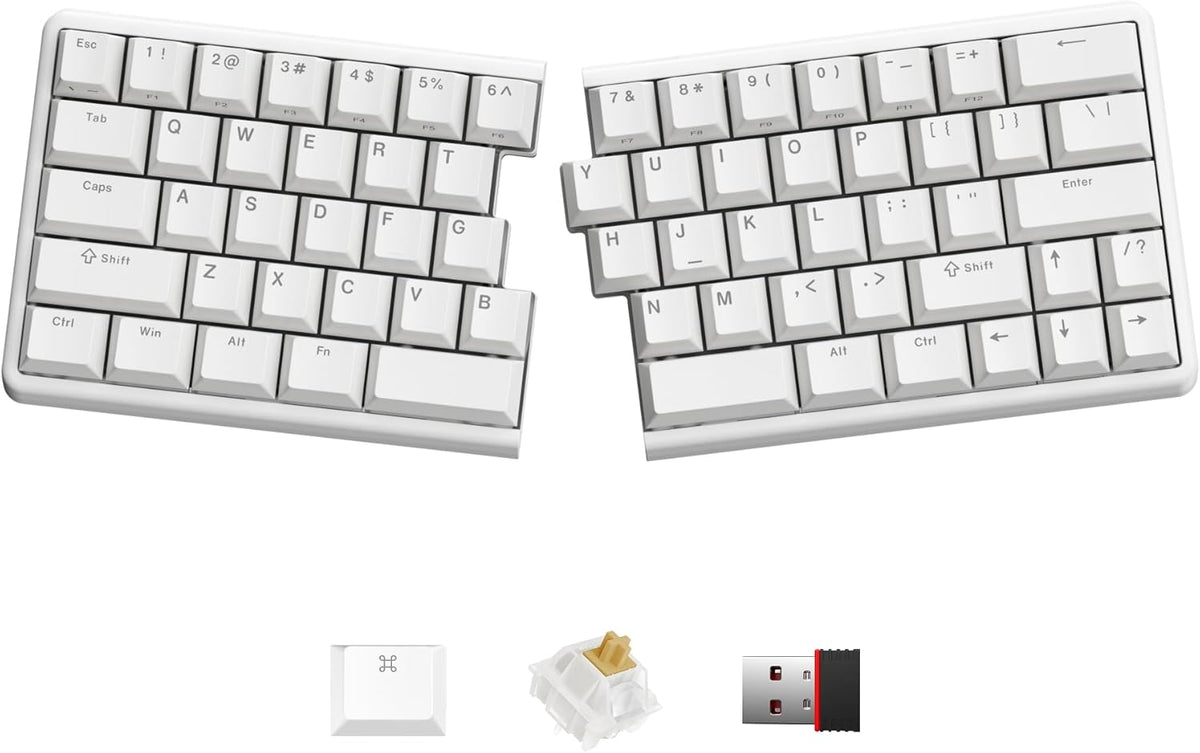 Wireless Ergonomic Split Mechanical Keyboard - Tactile, Hot-Swappable, Compact 60% Layout, Programmable for Mac & Windows, PBT Keycaps(Standard Version)
