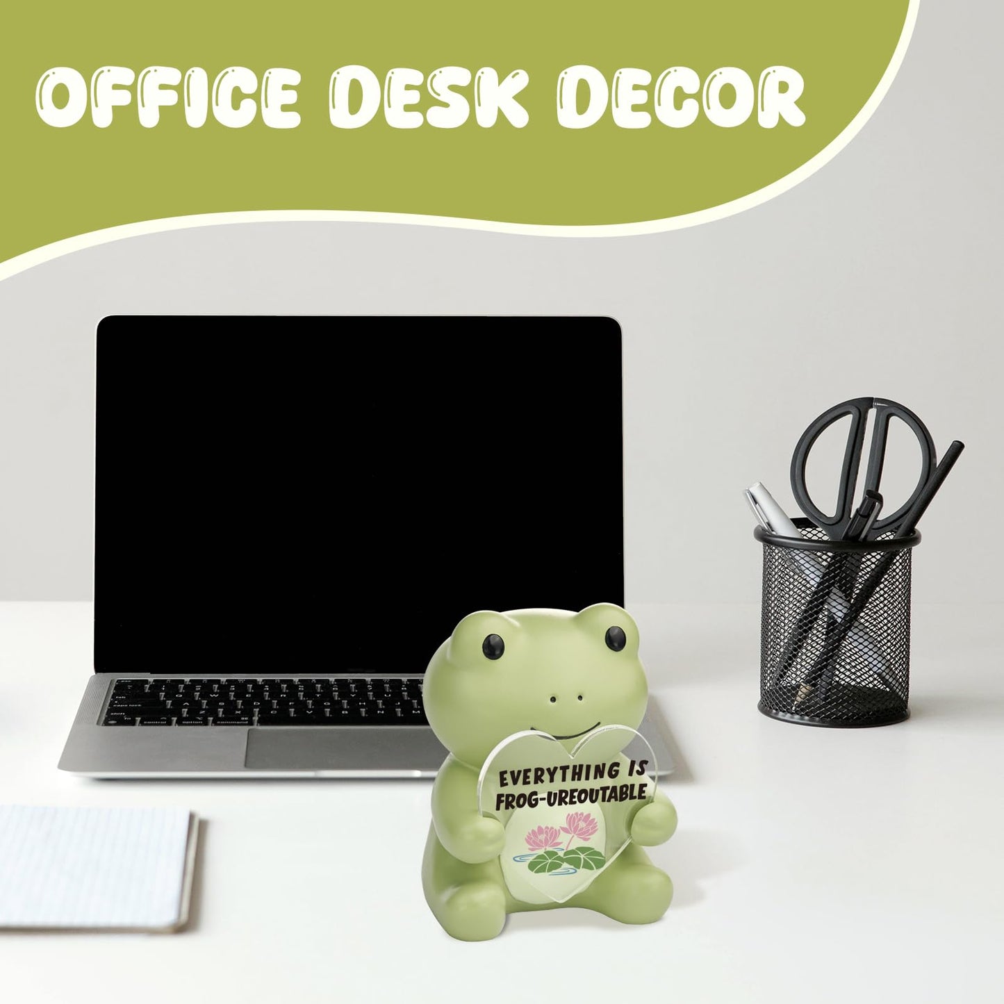 SOSREBEDR Cute Frog Heart Plaque - Everything is Frog-ureoutable Motivational Desk Decor, Funny Frog Pun Encouragement Gift, Unforgettable Positive Vibes Resin Figurine SDCU4