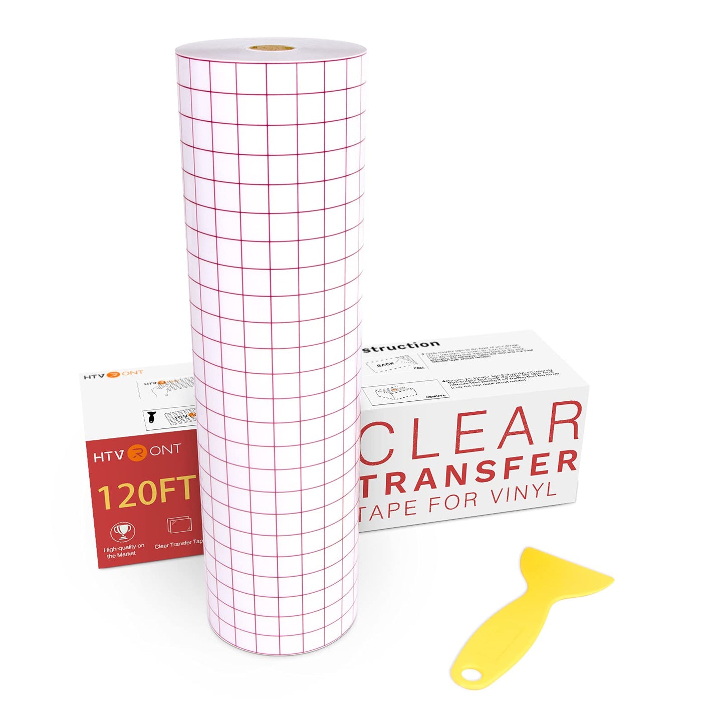 HTVRONT Transfer Tape for Vinyl - 12" X 120 ft w/Red Alignment Grid Transfer Paper for Adhesive Vinyl, Silhouette Cameo Vinyl Transfer Tape for Vinyl for Decals,Signs, Windows, Stickers