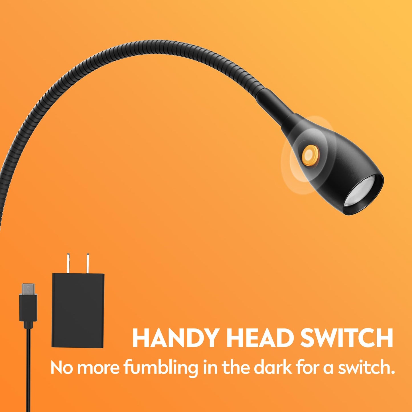 acegoo Minimalist Reading Light for Bed Headboard Dimmable Book Light Clip on Lamp with USB-C Adapter, Flexible Neck & Handy Lamp Head Switch, CRI 90+
