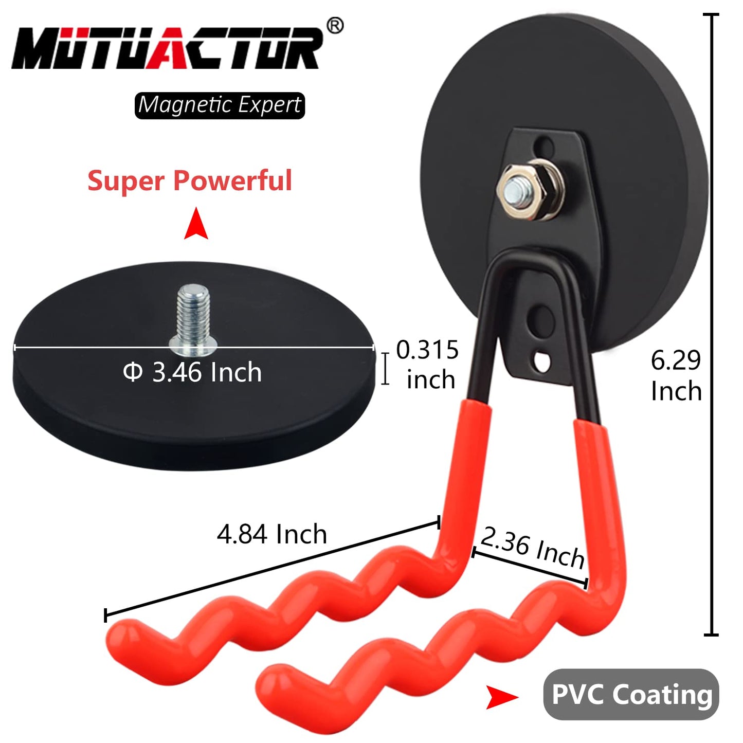 MUTUACTOR 2Packs Large Capability Heavy Duty Magnetic Hooks, Strong Magnet Hooks for Hanging Power Tools, Grill Utensils, Impact Drivers