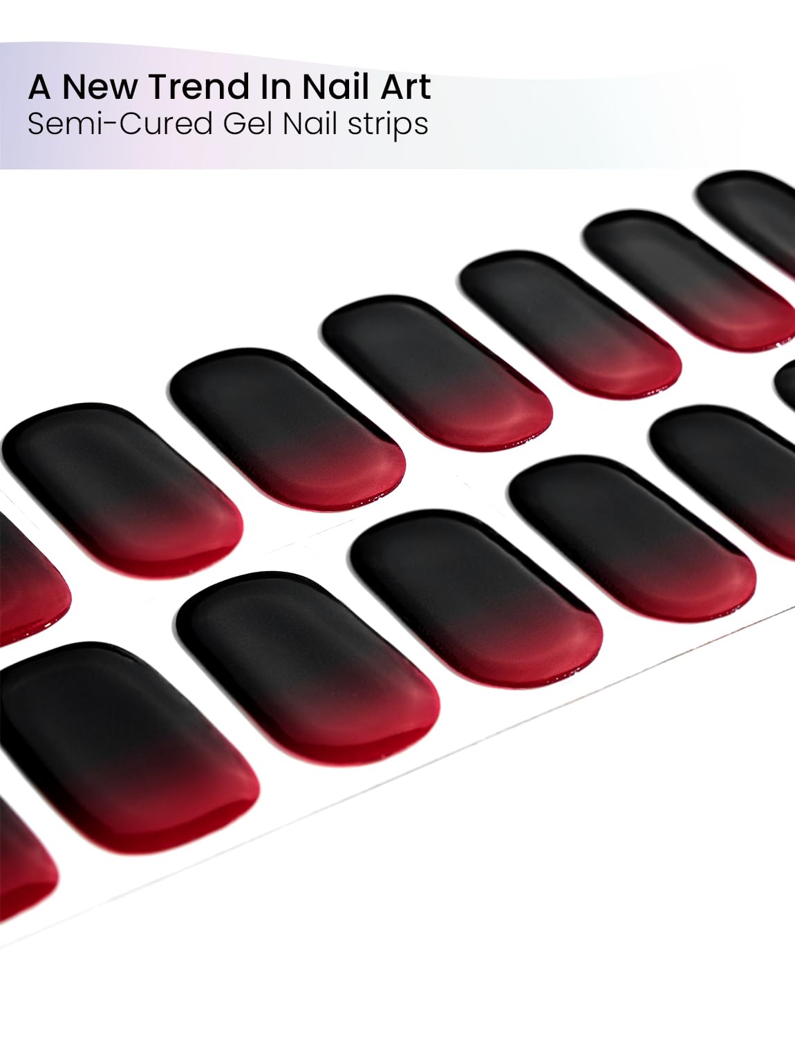Oauee Semi Cured Gel Nail Strips | Built-In Gel Top Coat | UV Light Required | Salon Quality, Easy Application And Removal (Red and black gradient)