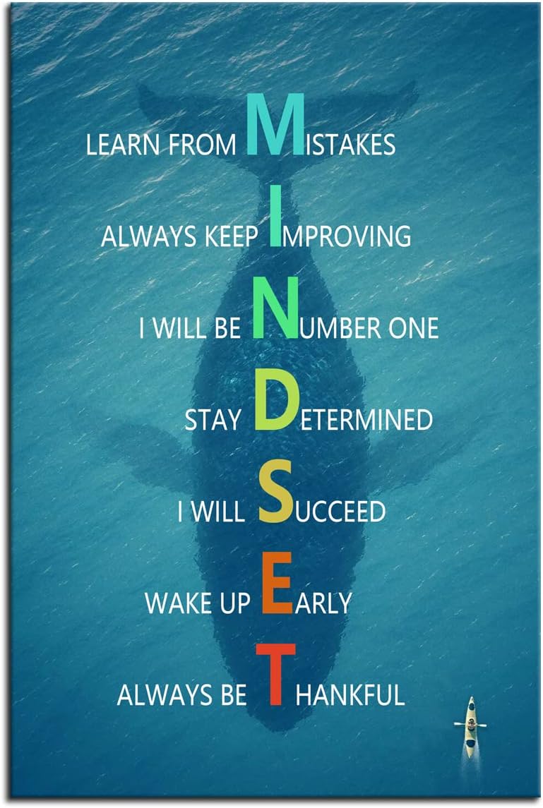 Inspirational Canvas Wall Art for Office Motivational Whale Animal Mindset Poster Print Artwork Painting Picture for Framed Home Decoration Living Room Ready to Hang [24''W X 36''H]