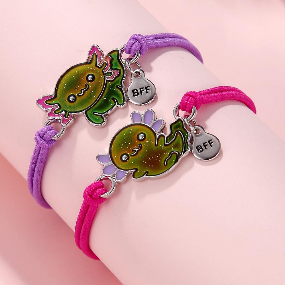 Dinosaur Frog Turtle Dragon Color Changing Mood Bracelet Set for Women Emotion Feeling Temperature Sensing Wrap Bracelet with Card Friendship Jewelry-Salamander