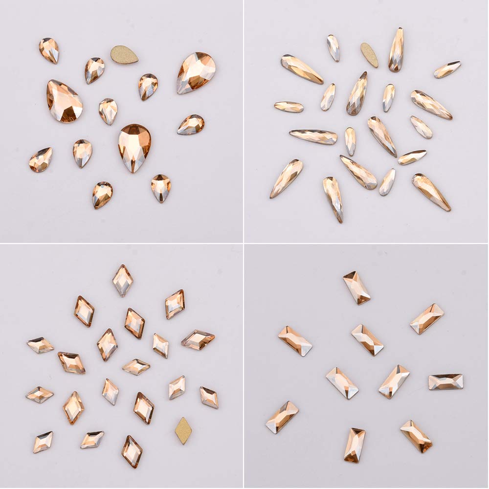 153pcs 3D Nail Diamonds Crystal Golden Shadow Flat Back Gem Stones for Nail Art Decoration + 960pcs Mix Loose Round Rhinestones Set Supply