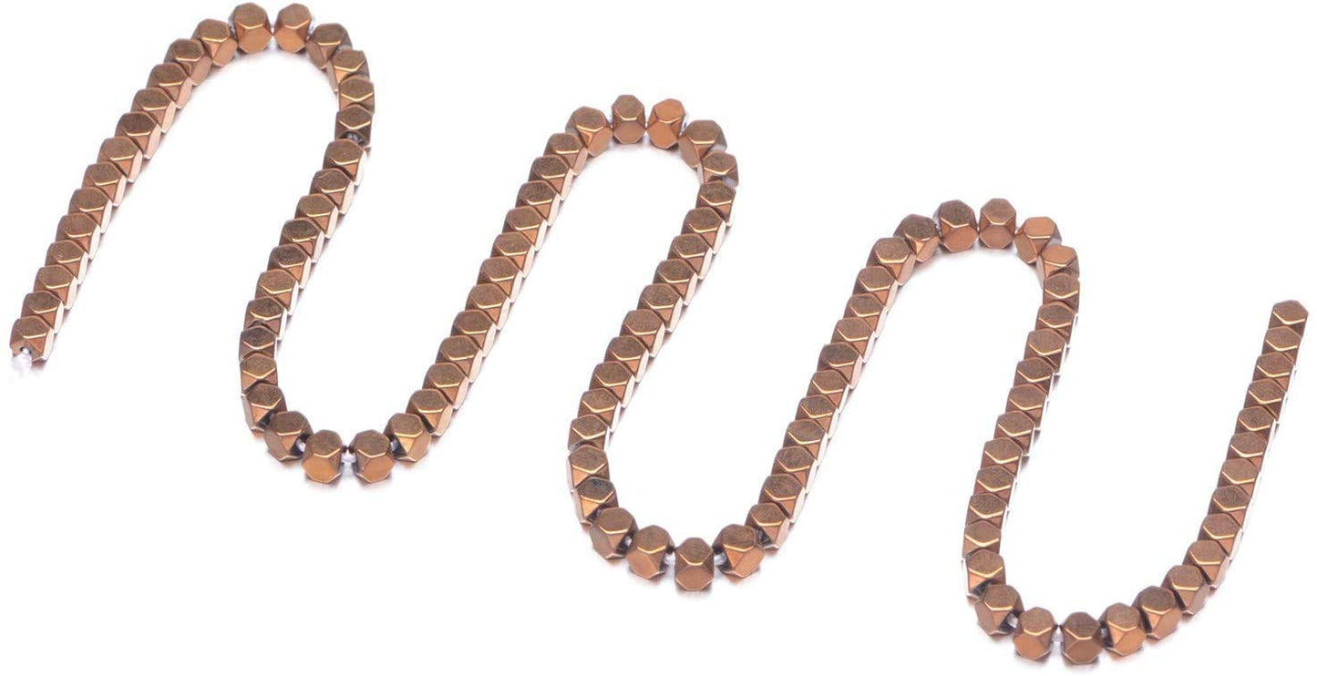 AD Beads Natural Hematite Gemstone Faceted Square Cube Loose Beads 16" (6x6mm, Metallic Copper)
