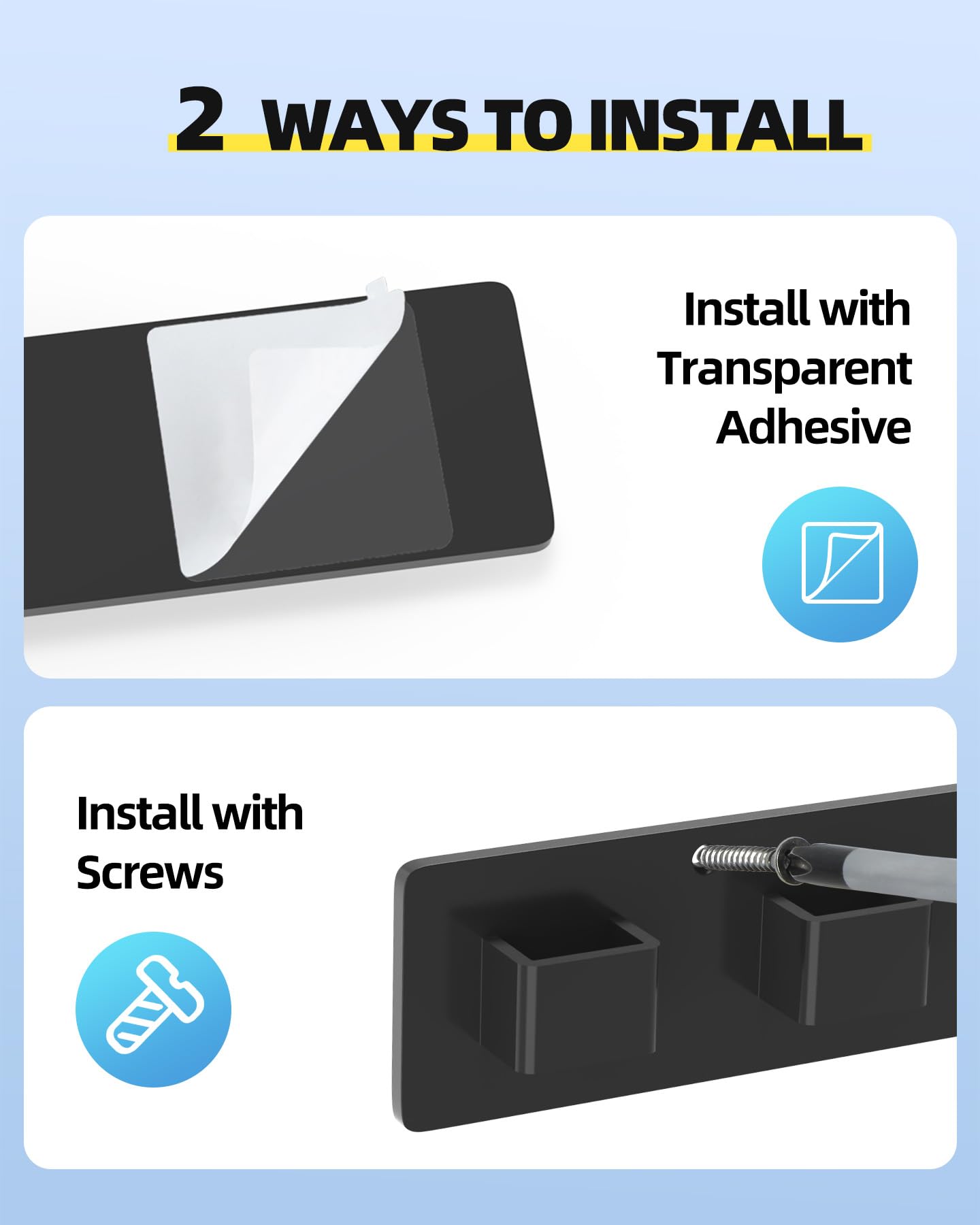 MaxGear Sunglasses Organizer Wall Mount, 2-Pack Acrylic Eyewear Display Holder with 14 Slots, Sunglasses Storage, Includes Adhesive Tape & Screws, Black Wall Mounted Shelf for Closet, Cabinet, Door