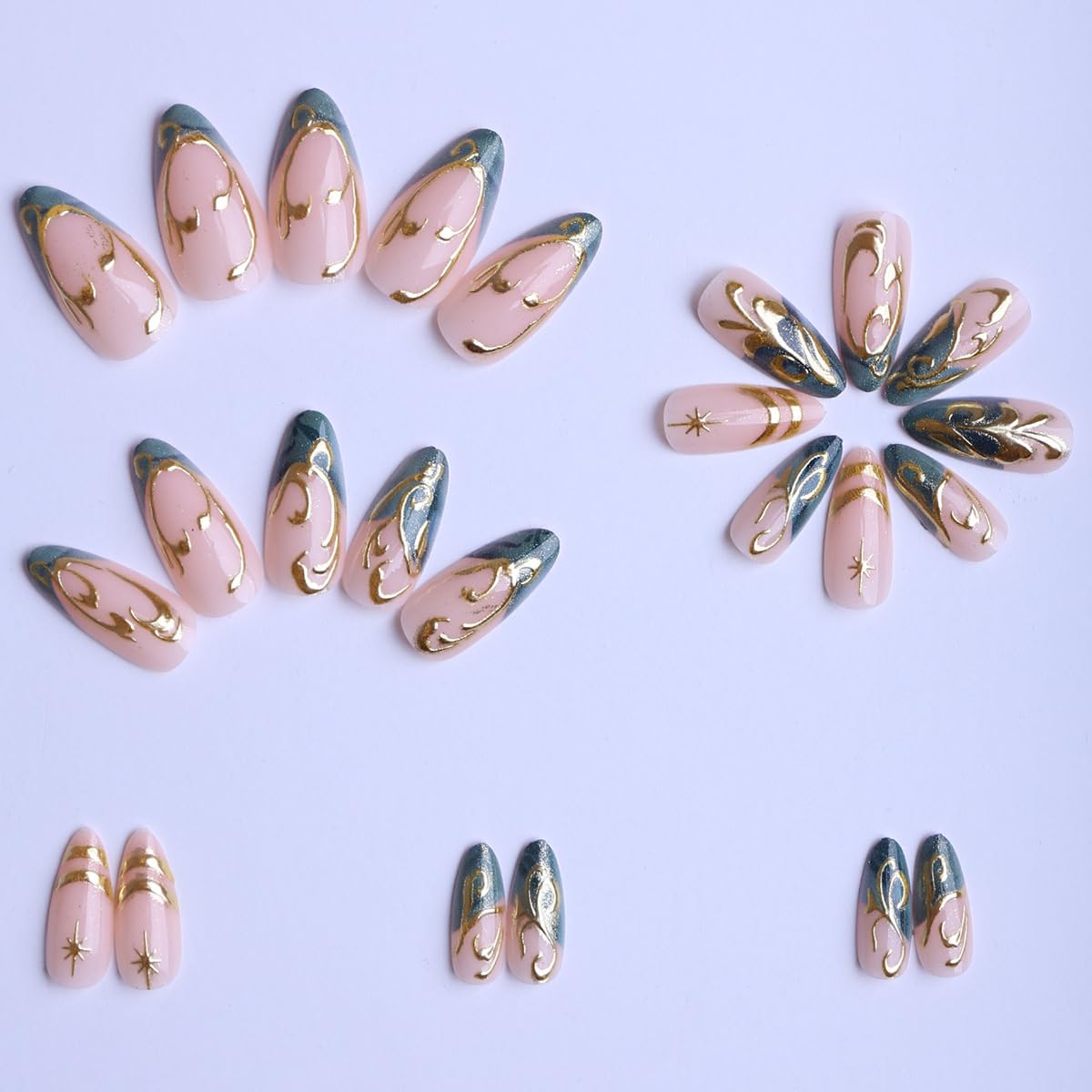 plalely Long Press on Nails Almond, Acrylic Press on Nails with Flower Designs, Long Almond Nail Tips for Women 24pcs