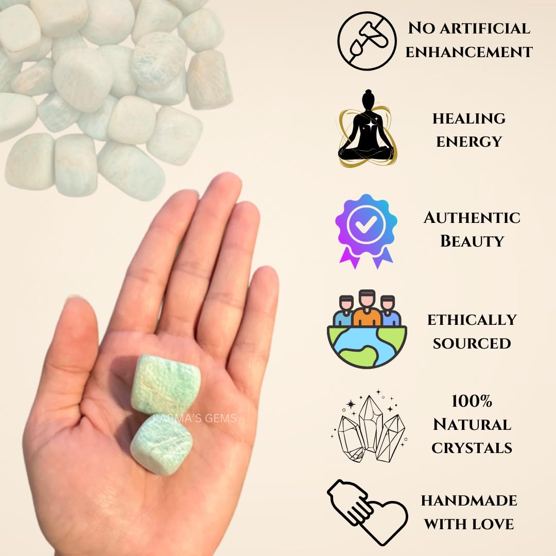 Karma Gems Amazonite Tumbled Stones Natural Crystal Kit for Reiki Healing Crystal Polished, Tumble Stones, Chakra Balancing, Reiki Gift, Home Decor (15-25 MM)