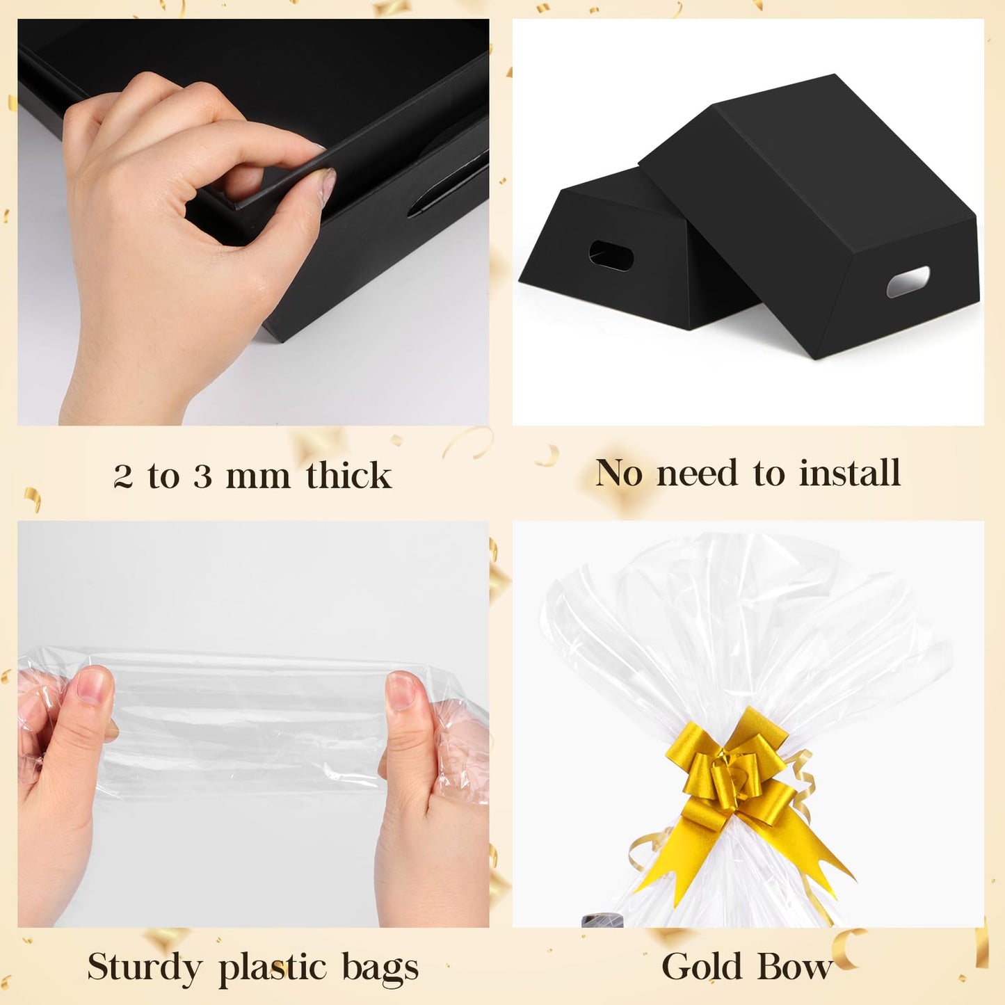 AFOROEOA 10PACK Black Baskets For Gifts Empty, 10x12”Thick Kraft Gift Basket with 10 Bows 10 Bags Empty Gift Baskets for Christmas, Easter, Birthdays, Snacks, Farmers Market