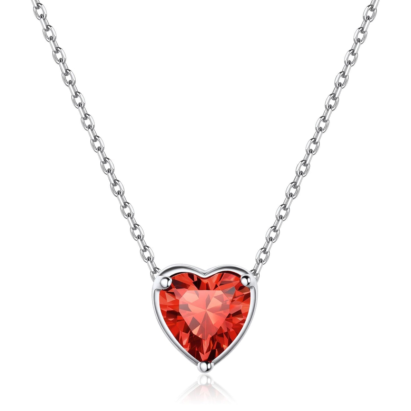 ChicSilver Red Ruby Necklace for Women 925 Sterling Silver Tiny CZ Cubiz Zirconia Heart Pendant Necklace July Birthstone Jewelry Birthday Gift