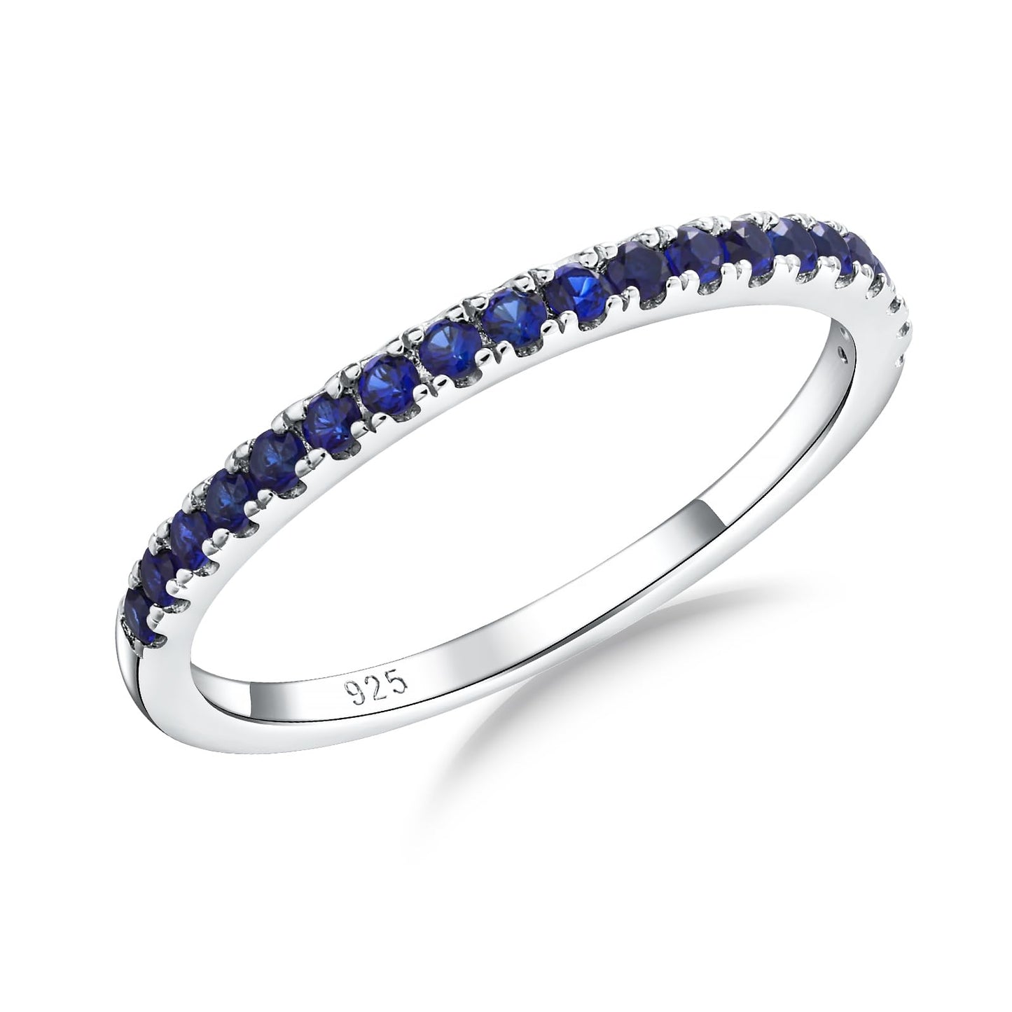 AGRULE 0.4 Cttw Sapphire Rings for Women Men Classic Silver Wedding Band with Gemstone Sterling Silver Half Eternity Band Rings Blue Stone Saphire Ring, Size 7