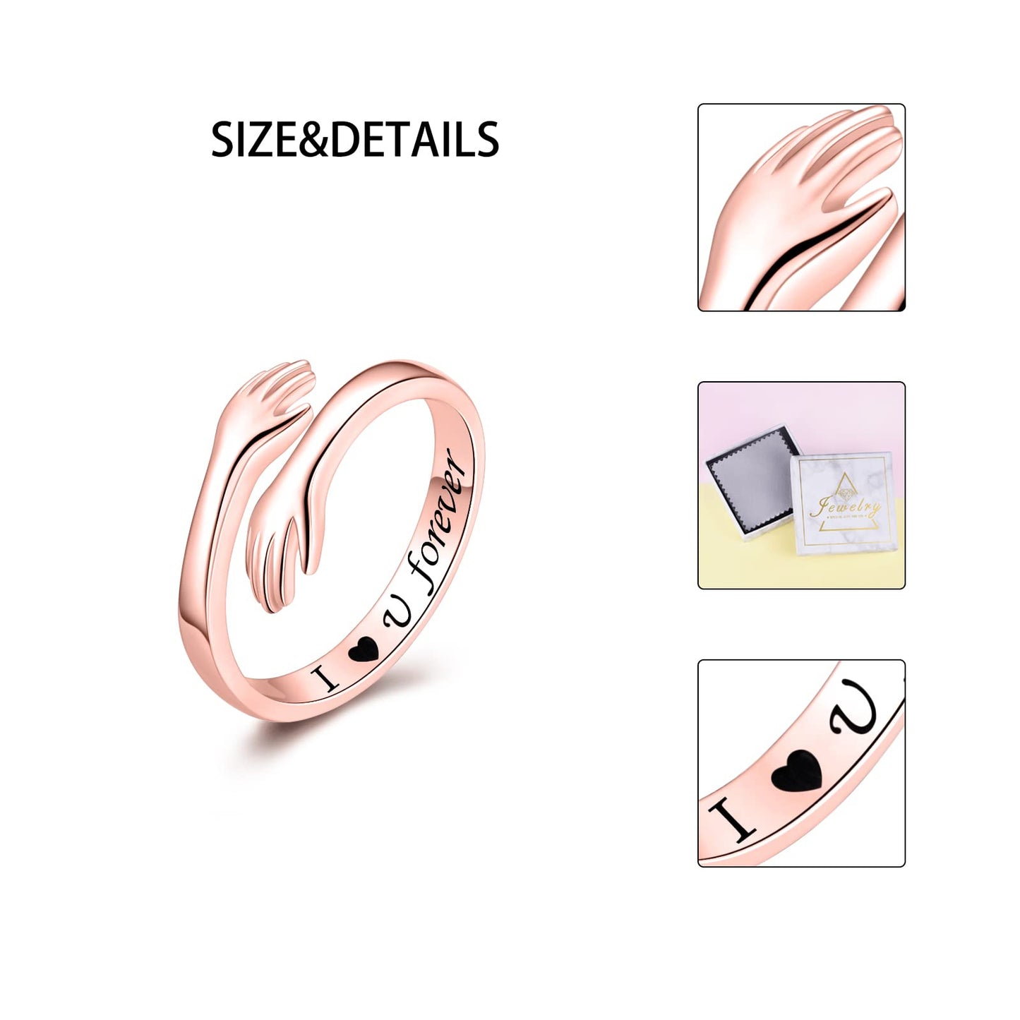 ACJFA 925 Sterling Silver Adjustable Hug Ring Wrap Around Rings Hand Ring Jewelry for Women Teens (Rose gold)