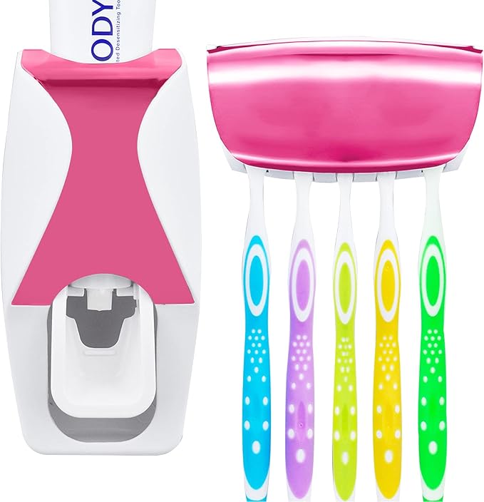 WAYCOM Dust-Proof Toothpaste Dispenser Toothpaste Squeezer Kit (Pink)