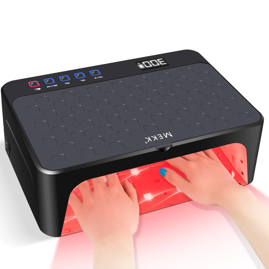 MEKK Professional UV LED Nail Lamp - Luxury Cordless UV Light for Gel Nails with Red Light Skincare,4+2 Timer Modes,Two-Hand Design, Nail Lamp for Salon & Home-Black