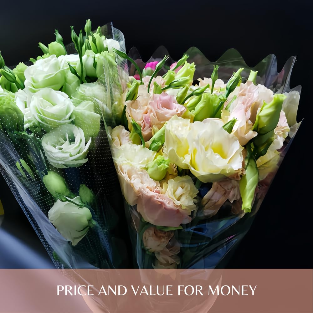 BBJ WRAPS Flower Sleeves for Bouquets Clear Rose Flower Bouquet Packaging Bags Floral Arrangement Supplies, 100 Counts (L)