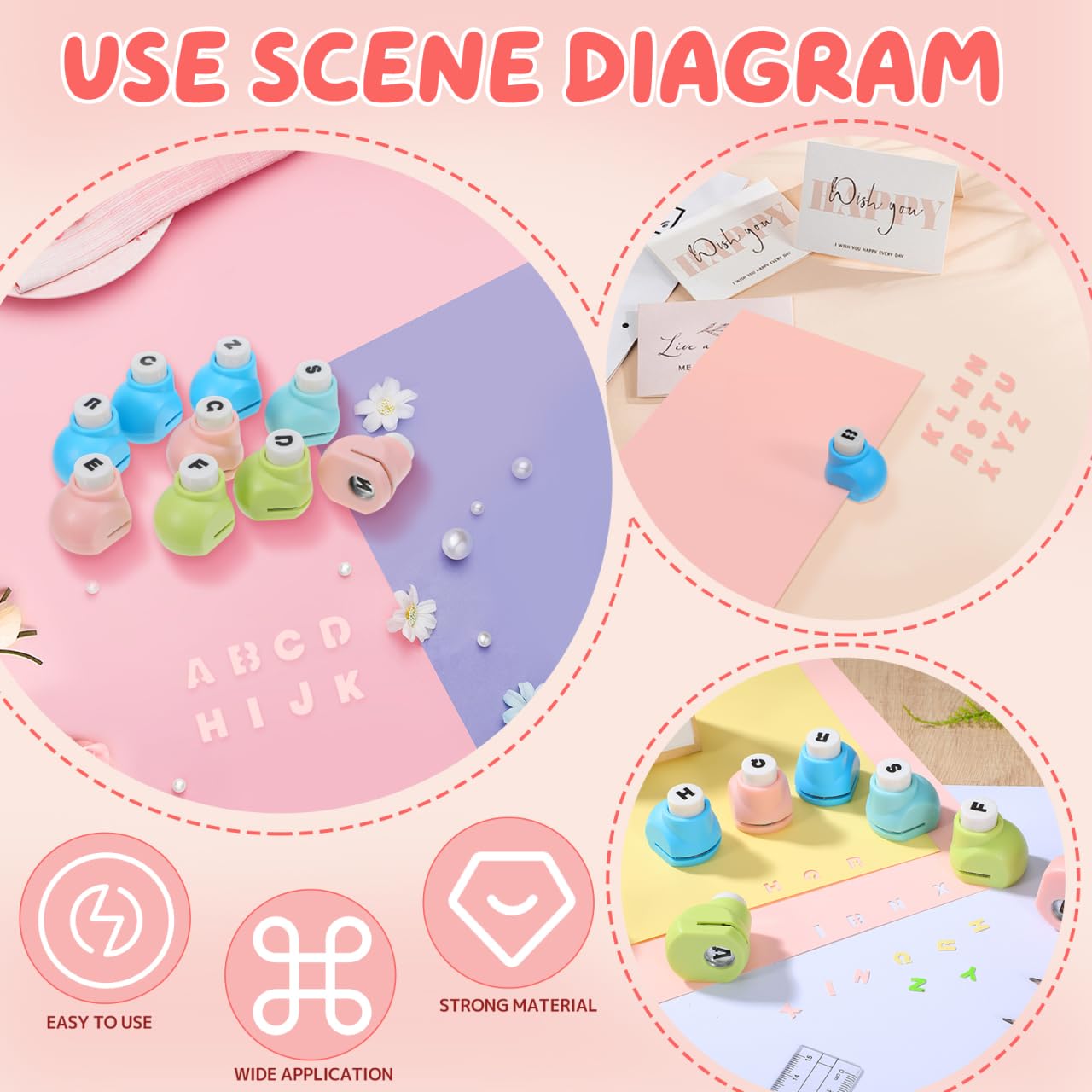 LALAFINA Alphabet Paper Punchers 26pcs School Scrapbooking Paper Punchers Crafting Supplies for Greeting Cards, Scrapbooking, Arts & Crafts, School Projects
