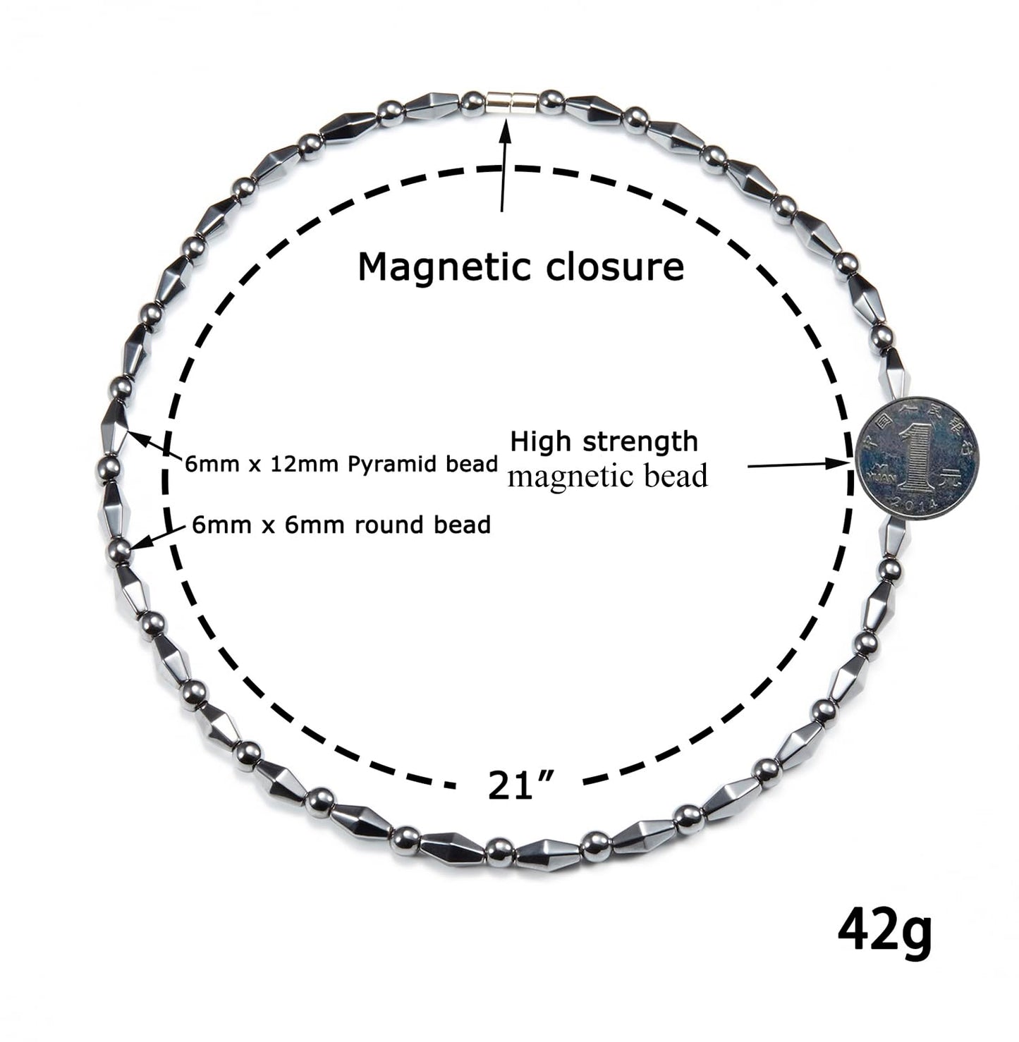Hematite Magnetic Therapy Necklace, Natural Healing Stone Protection Stone Jewelry Unisex