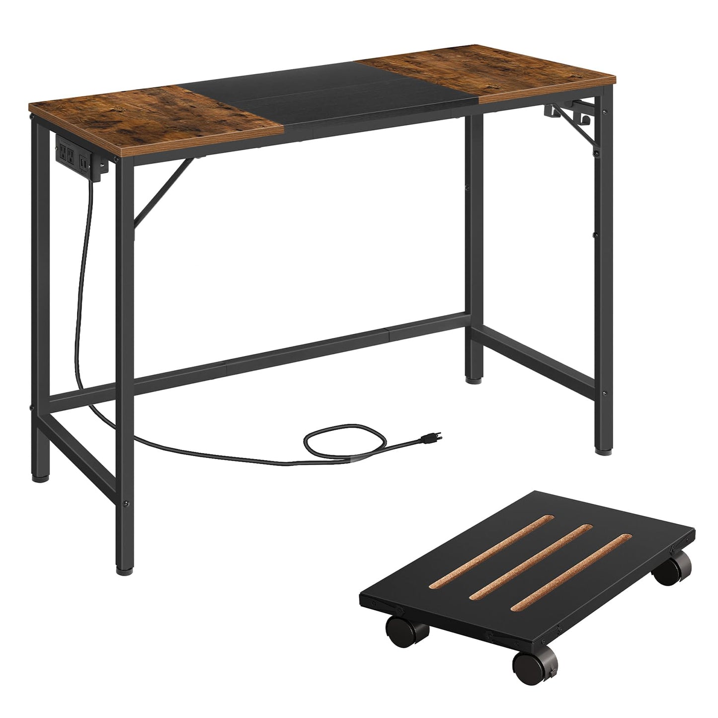 HOOBRO Computer Desk and Mobile PC Stand Bundle, Home Office Desk with Power Outlet, Ventilated Computer Tower Stand, BF41UDN01-BB46CJ01