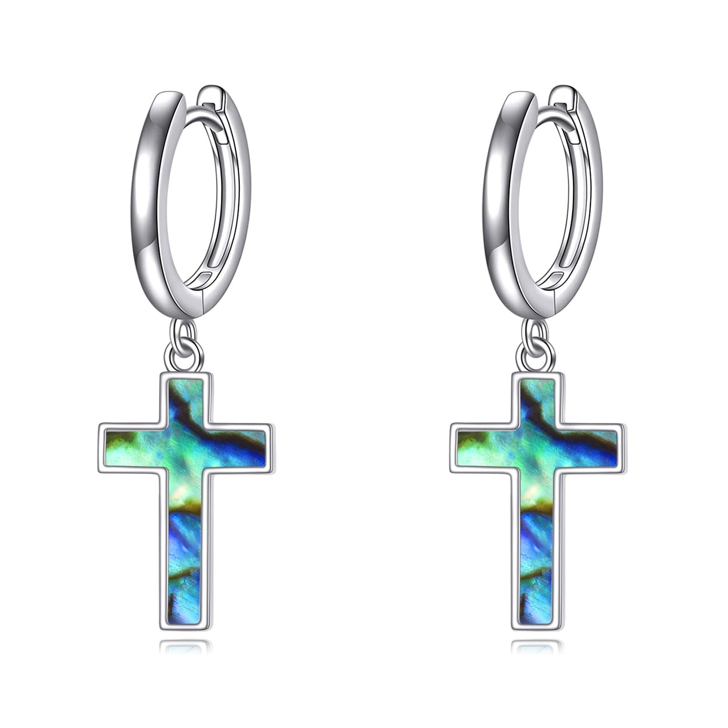 Hanging Cross Earrings Sterling Silver Abalone Shell Cross Dangle Drop Hoop Earrings Jewelry Gifts for Women Men