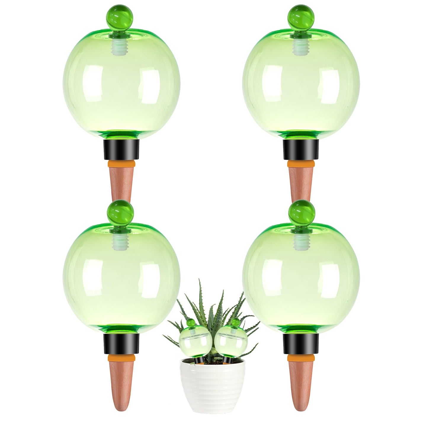 Ansberta 4 Pack Self Watering Globes 17oz Large Plant Watering Globes Top Fill, Self Water Planter Insert Indoor/Outdoor Plastic Water Bulbs Slow Release Terracotta for Plants, Green