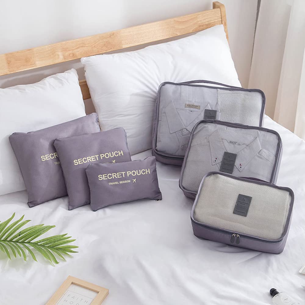 Fxkoolr 7 Set Packing Cubes for Suicase Packing Organizers Travel Luggage Organizers with Shoes Bag for Suitcase Travel Accessories, Grey