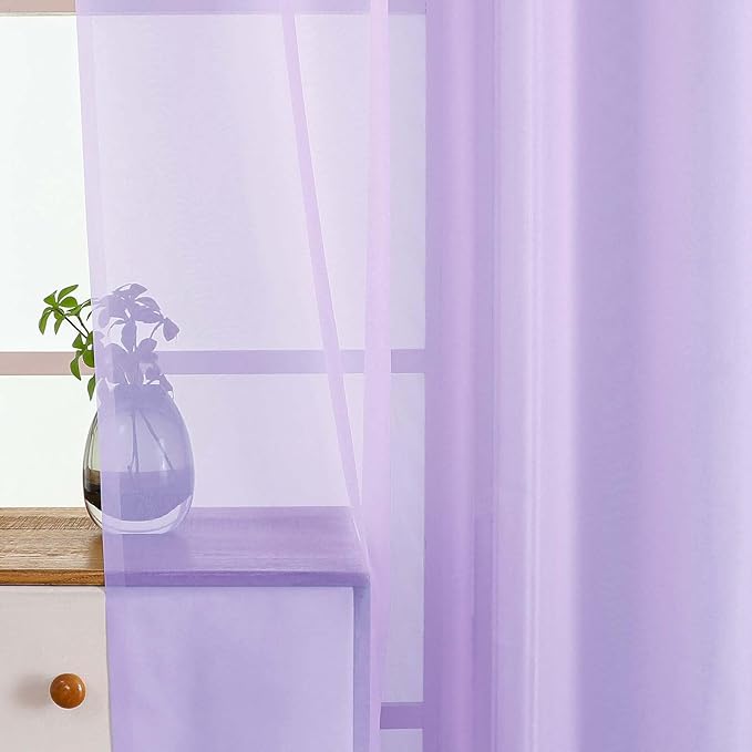 Small Sheer Curtains 2 Panels Set, Kitchen Curtains 36 Inch Length, Elegant Light Filtering Short Window Drapes for Living Room Bedroom, Dual Rod Pocket Design, Lavender, 2x42Wx36L Inches