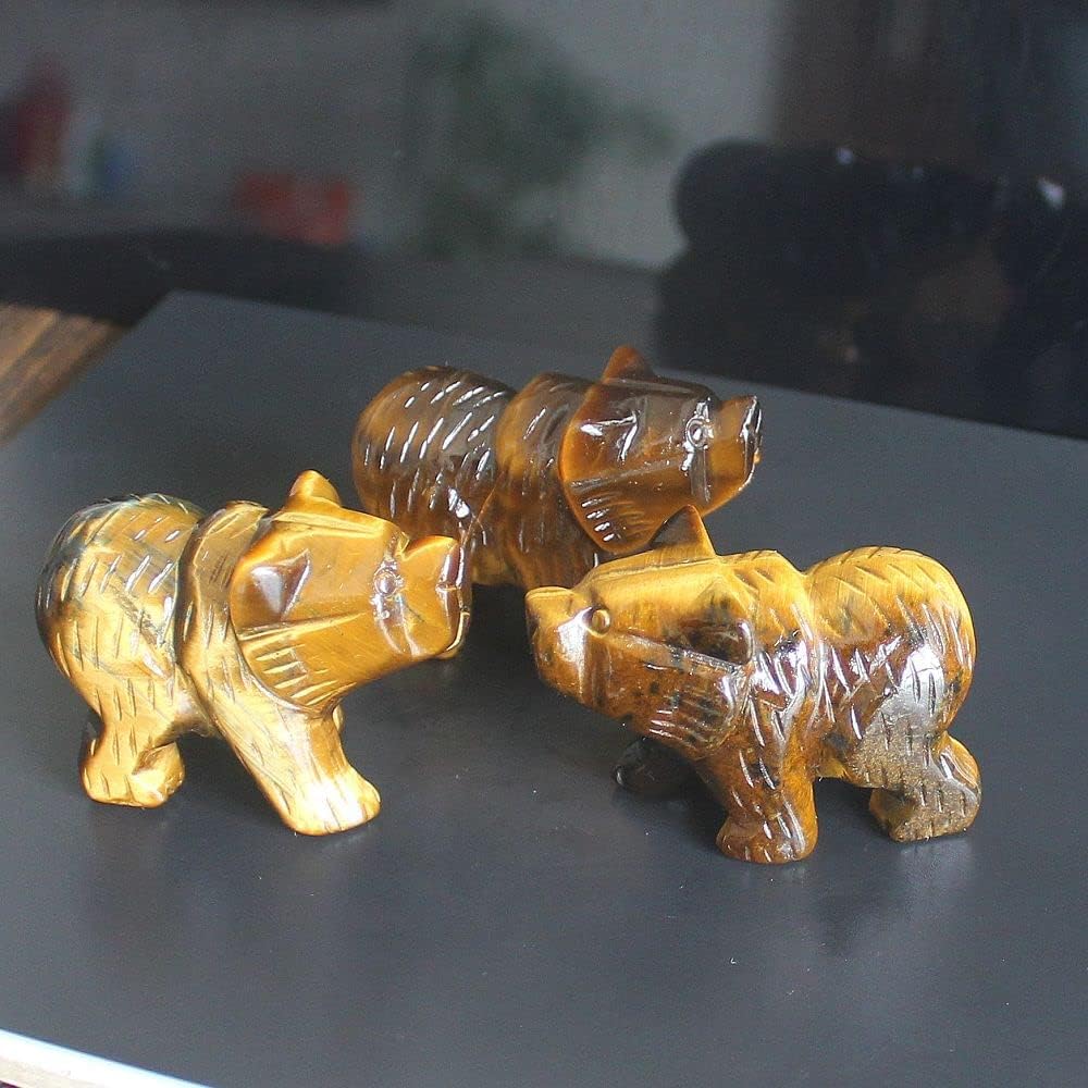 HLbshi Hand Carved Gemstone Crystal Bear Figurine Animal Statue Carving Office Home Decor Collections 2'' (Tiger Eye)