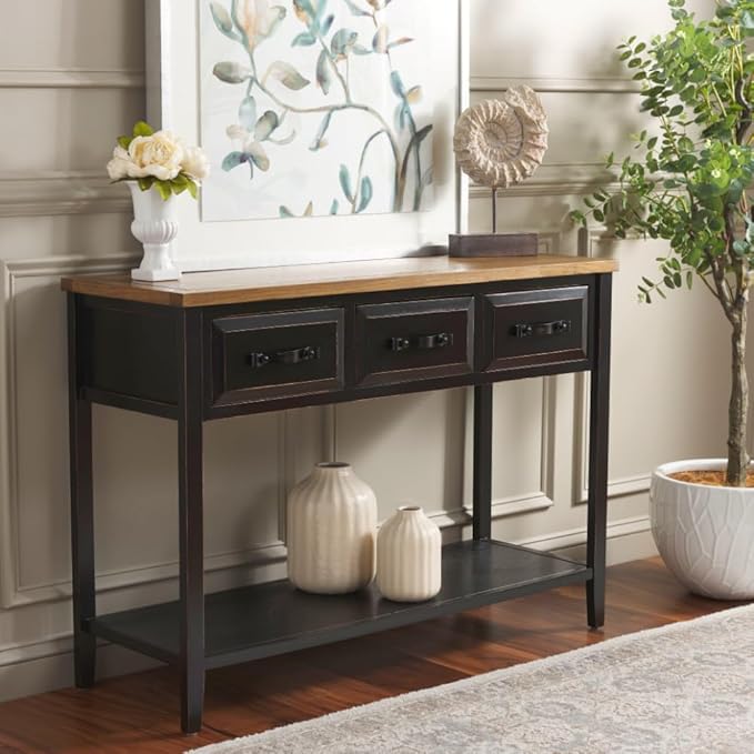 Safavieh Home Collection Aiden Black/Oak 3-Drawer Bottom Shelf Console Table