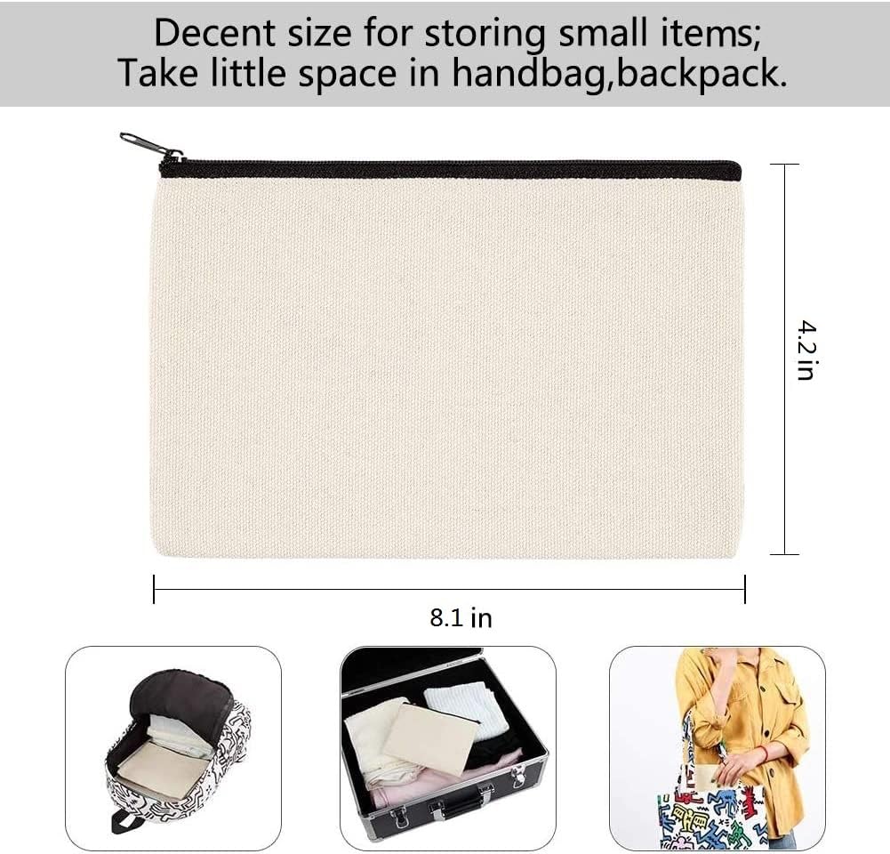 BYETIVE 8.1"×4.2" Canvas Zipper Bag Reusable Cotton Canvas Zipper Pouch Blank DIY Craft Canvas Bag Bulk for Painting Cosmetic Bag Makeup Toiletry Bag Case Pouches 10 pack