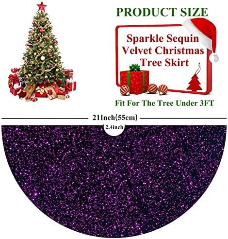 Purple Tree Skirts Christmas 21 Inch Sequin Glitter Tree Skirts Velvet Fabric Decoration Halloween Tree Skirt Glittery Pencil Tree Skirt for Festival Holiday Party Purple Ornament Decorations
