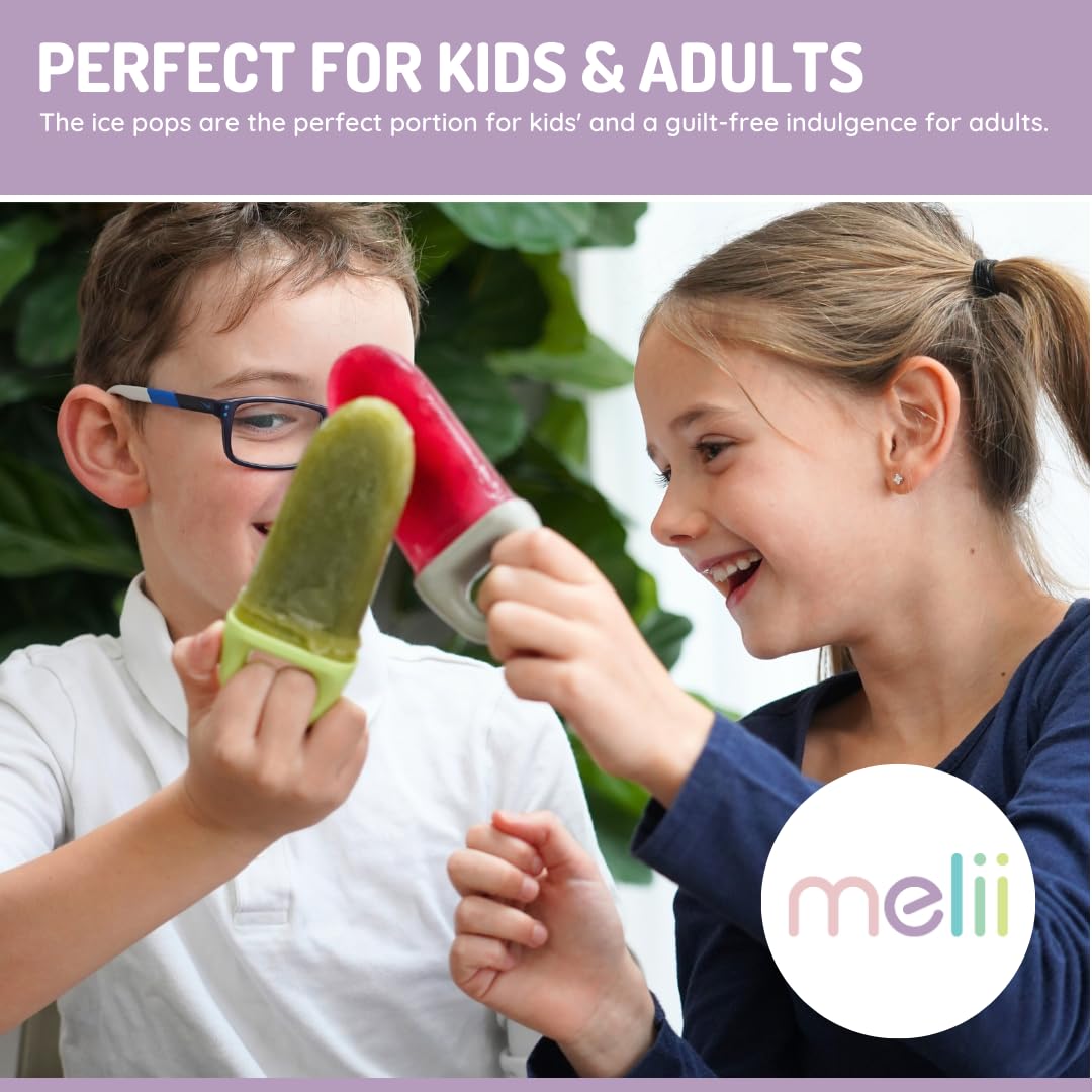 melii Ice Pop Molds with Tray, 6 Make-Your-Own Popsicle Molds, Easy-to-Hold Loop Handles, Drip Guards, Easy Release
