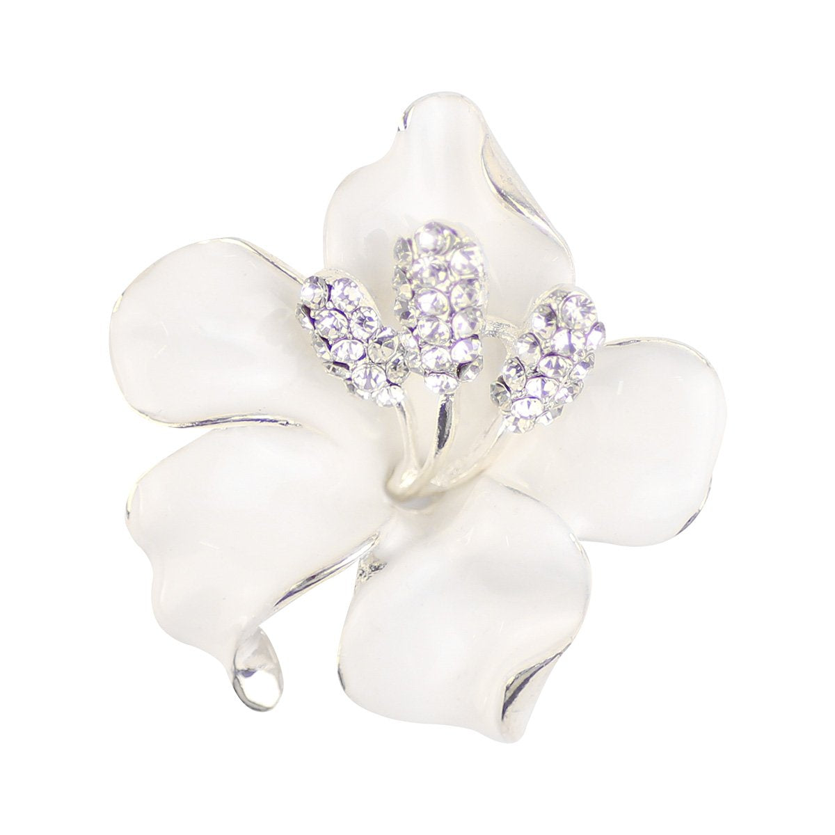 Merdia White Floral Brooch Pin for Women, Classy Flower Brooch with Created Crystal, 29.8g