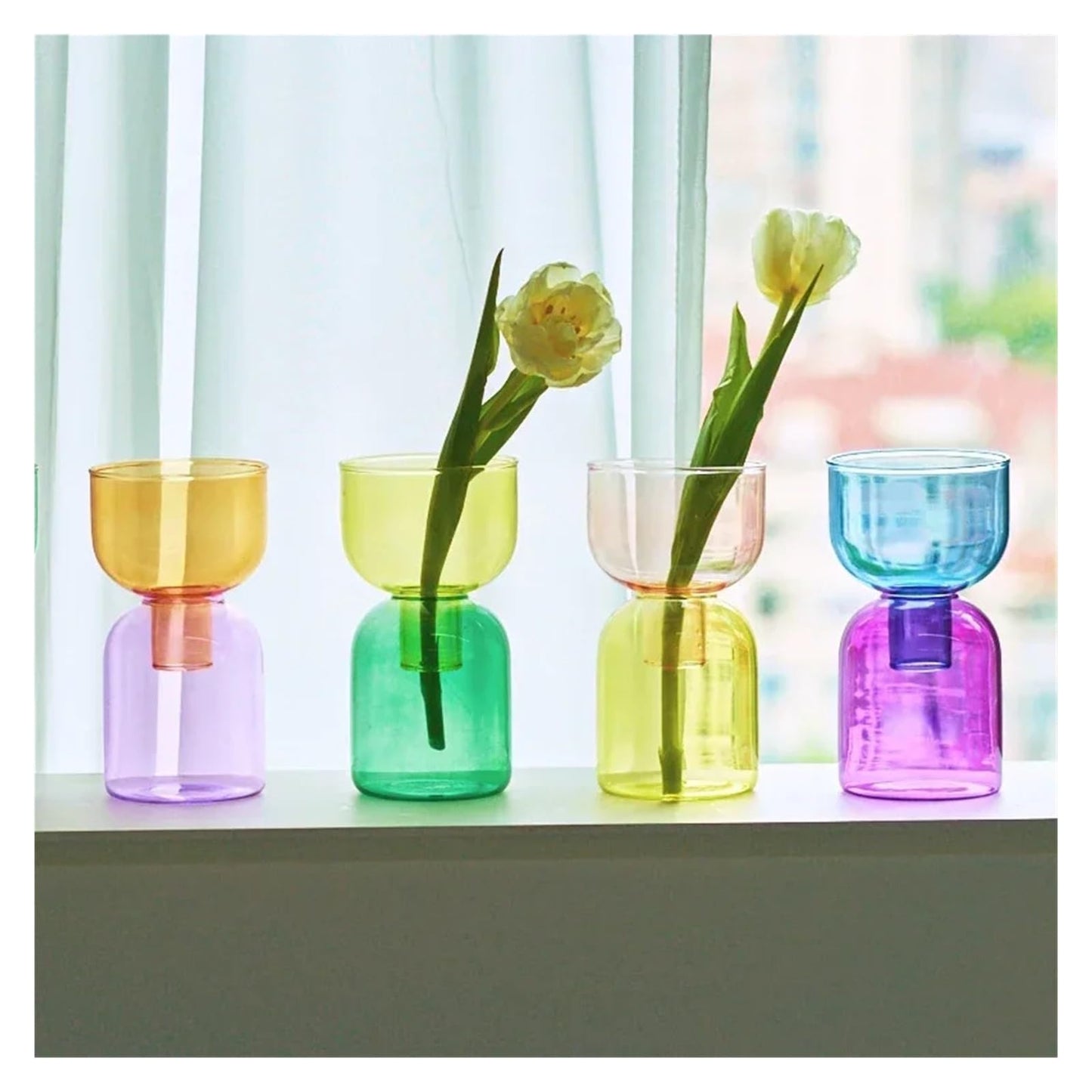 2pc Set Mini Vases Terrarium Hydroponic Plant Pot Glass Vase Wedding Flowers Candle Holders Decor Avocado Growing Bud for Table Centerpiece Wedding Home Decor(PinkYellow Set)