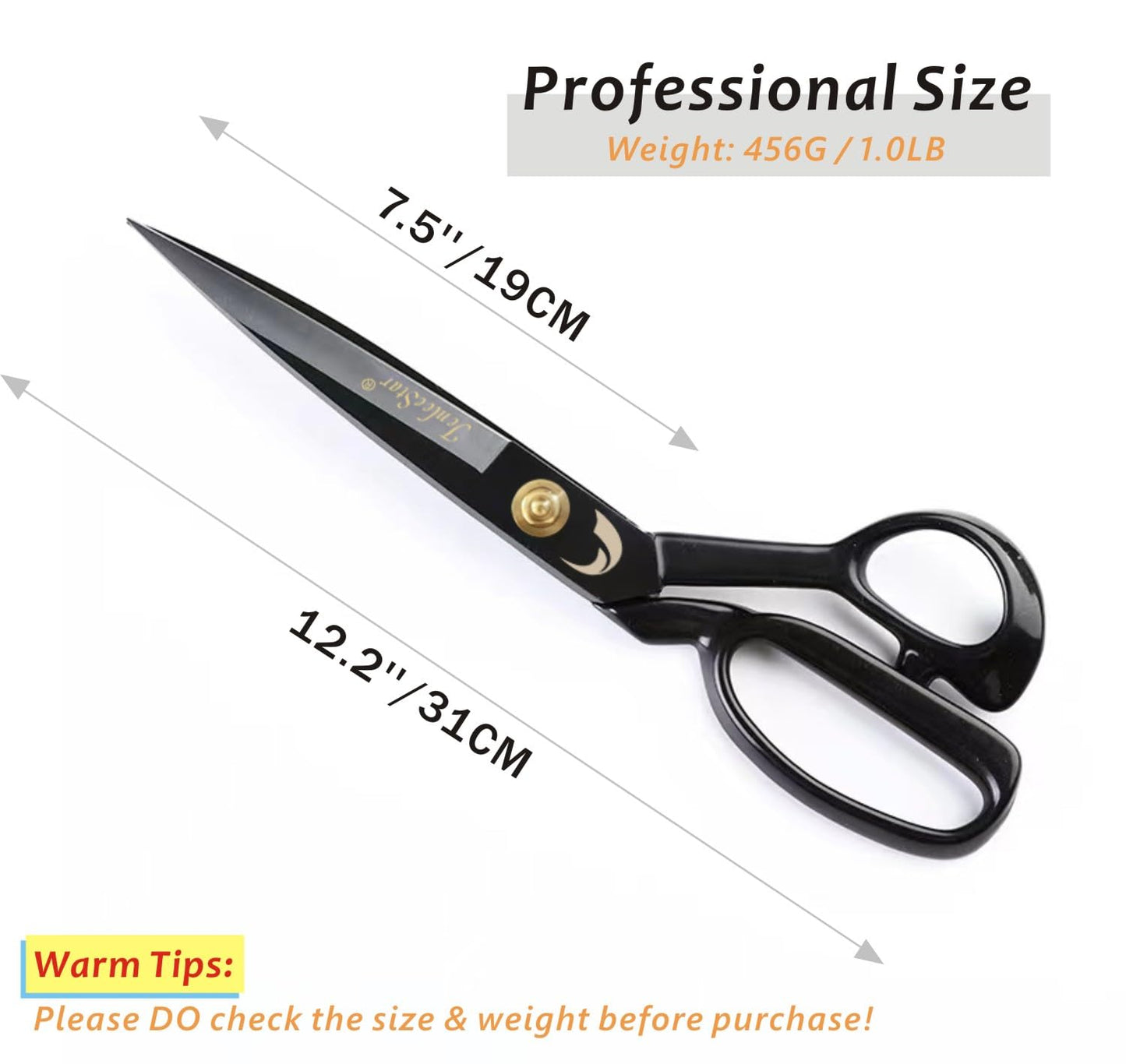 Fabric Scissors 10 Inch Sewing Dressmaking Scissors Professional Razor Sharp for Tailoring Leather Raw Materials - Japan High Carbon Steel Tailor Shears(Right-Handed) (Black-12 inch)