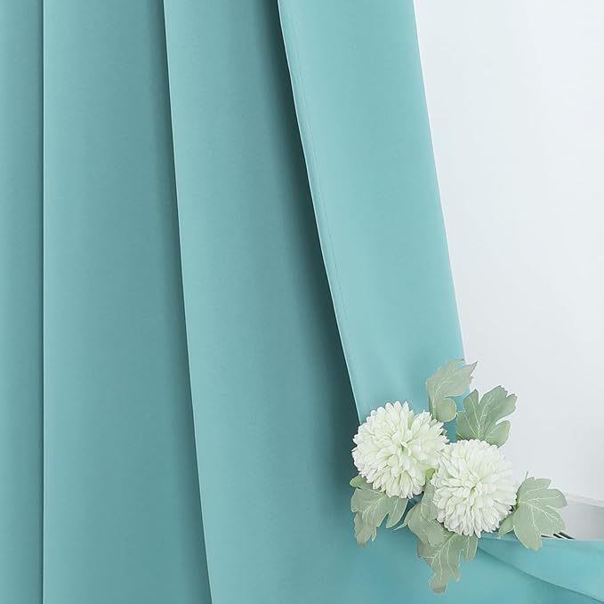 ChrisDowa Blackout Curtains 70 inches Wide for Bedroom - 2 Panels Set Extra Wide Grommet Thermal Insulated Room Darkening Curtains for Living Room (Aqua, 70 x 63 Inch)