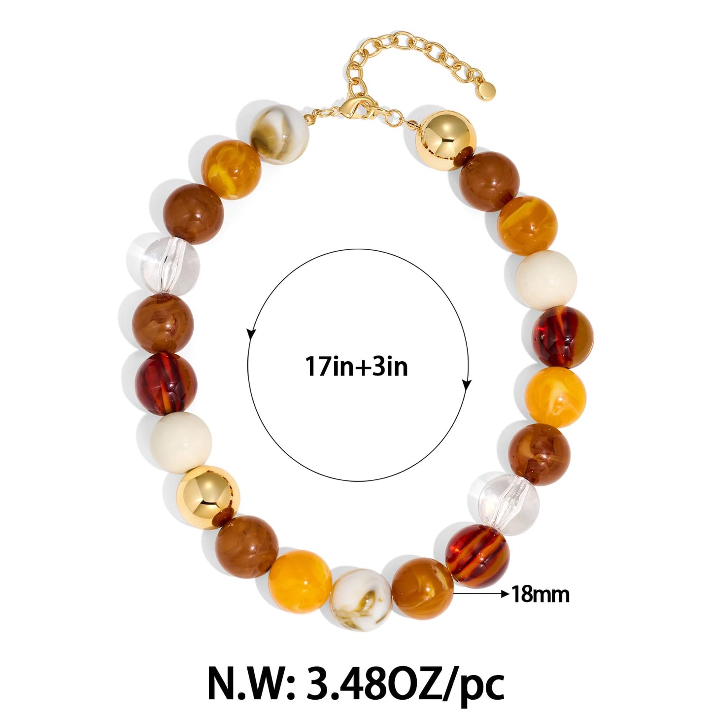 FAUTHENTICUTE Chunky Beaded Statement Necklace for Women Boho Choker Necklace with Brown Tone Resin Beads Summer Beach Jewelry Gifts