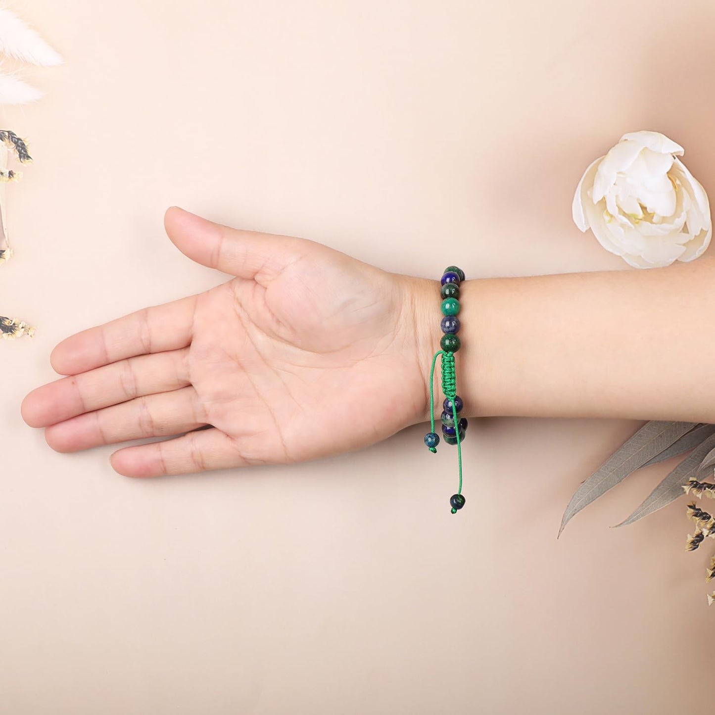 AD Beads Natural 8mm Gemstone Bracelets Healing Power Crystal Macrame Adjustable 7-9 Inch (Lazuli Chrysocolla)